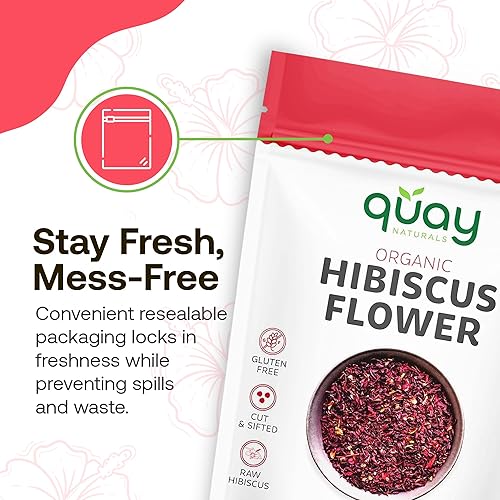 Miniatura 6 de Quay Naturals Flores de hibisco orgánicas de 8 onzas, flor de Jamaica natural, roselle cortado y tamizado para tés, batidos y hornear, sin OMG,