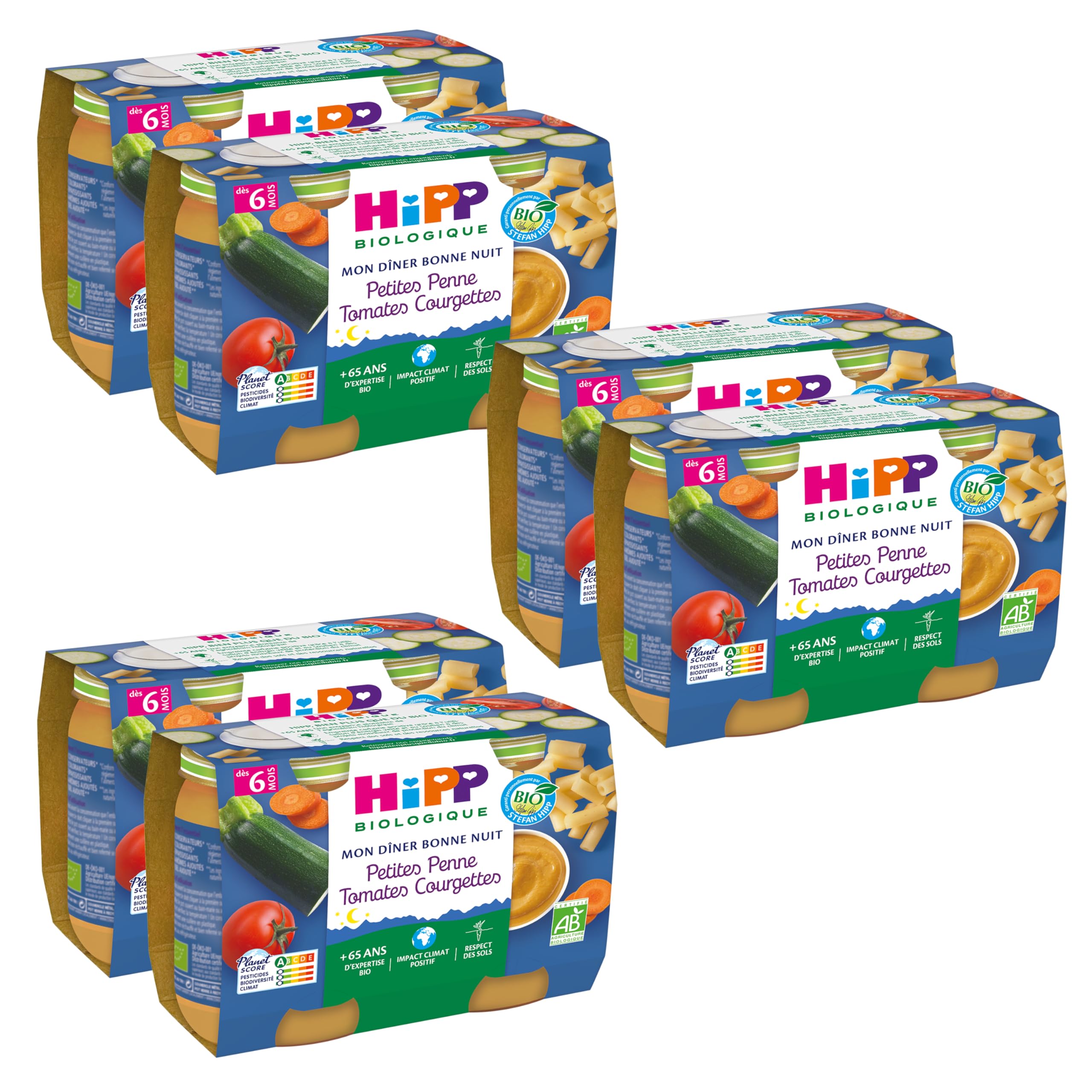 HiPP - Mon Dîner Bonne Nuit - Petites Penne Tomates Courgettes Dès 6 Mois 12 Pots de 190 g - BIOLOGIQUE