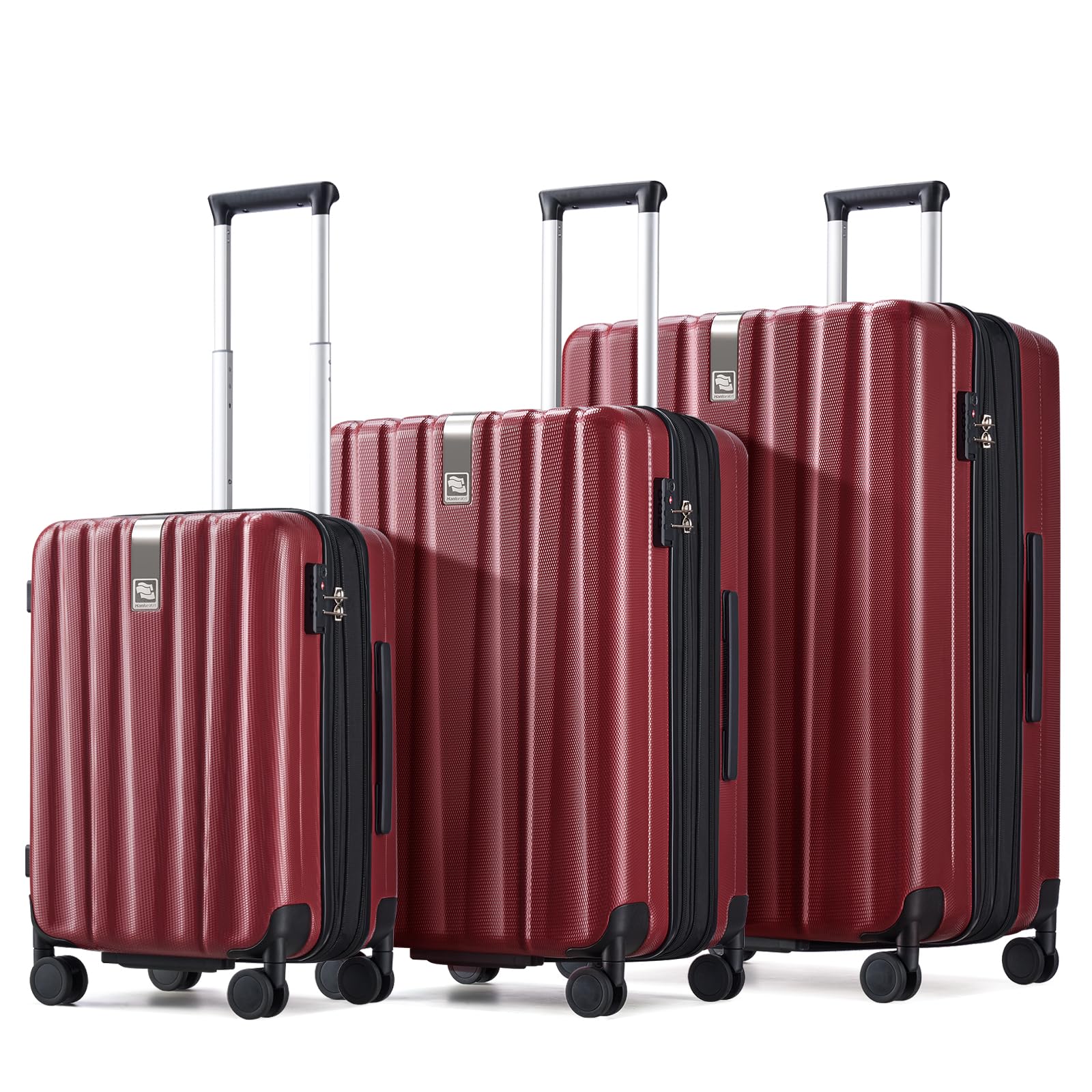 Hanke Expandable Hardshell Luggage Sets 3 piece Carry On Luggage with Wheels Suitcases Lightweight Checked Tsa Luggage Rolling Large Suitcase Travel Luggage Bag Woman Men 20/24/29 Inch(Burgundy)