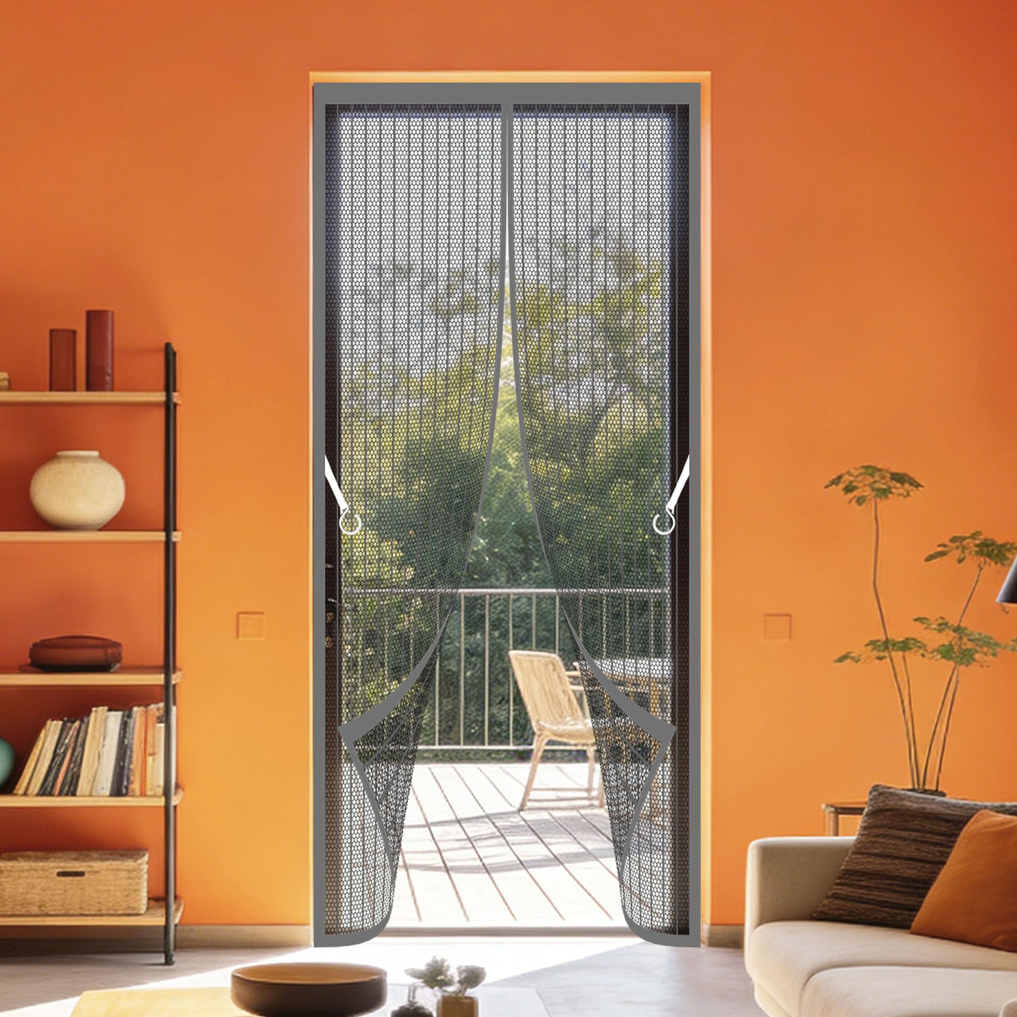 Magnetic Fly Screen Door 101 x 214 cm Self Sealing Screen Mesh Curtain with Powerful Magnets Full Frame Magic Tape for Living Room, Bedroom, Patio, Grey