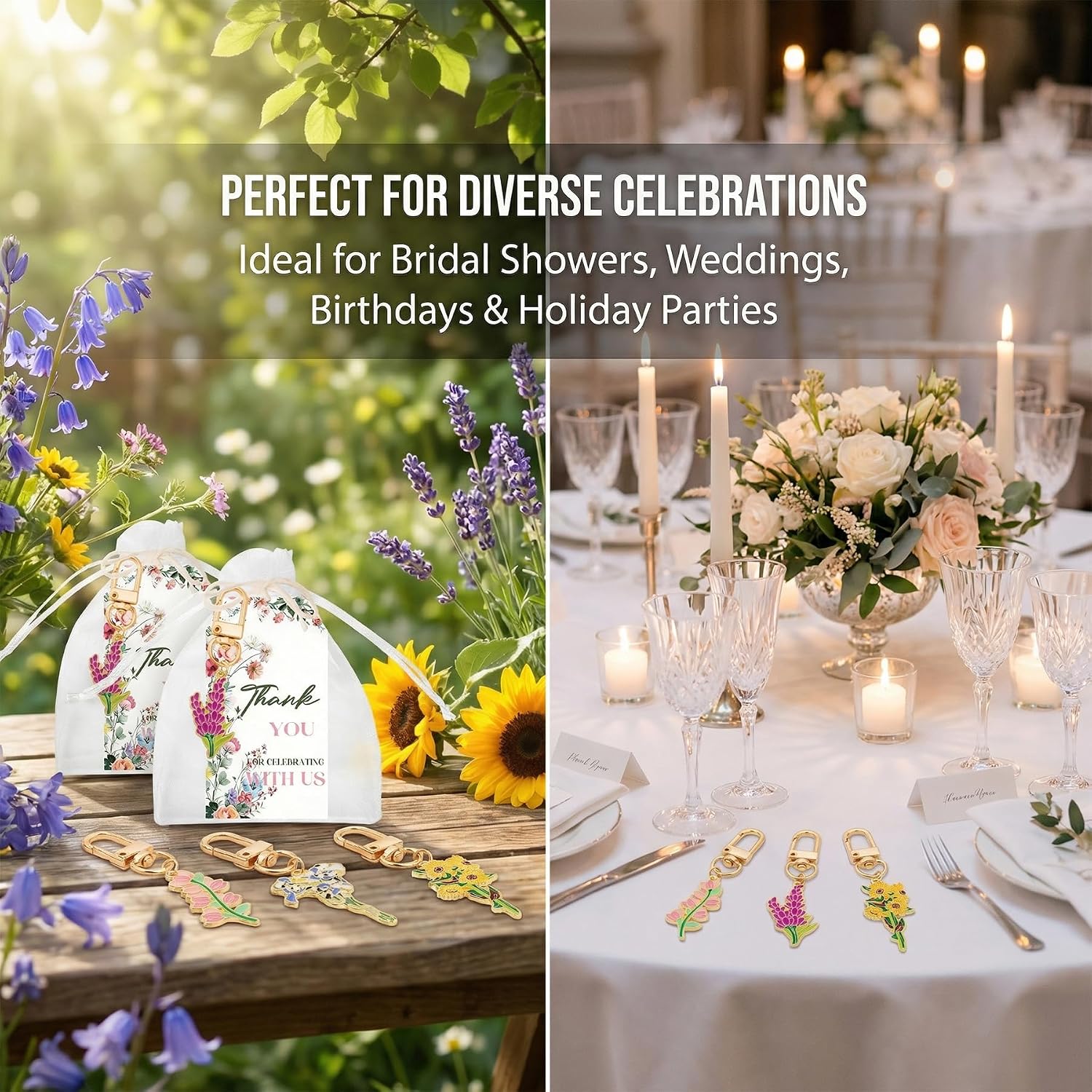 12 Set Love Is in Bloom Bridal Shower Party Favors - Wildly in Love Bridal Shower Flower Keychains
