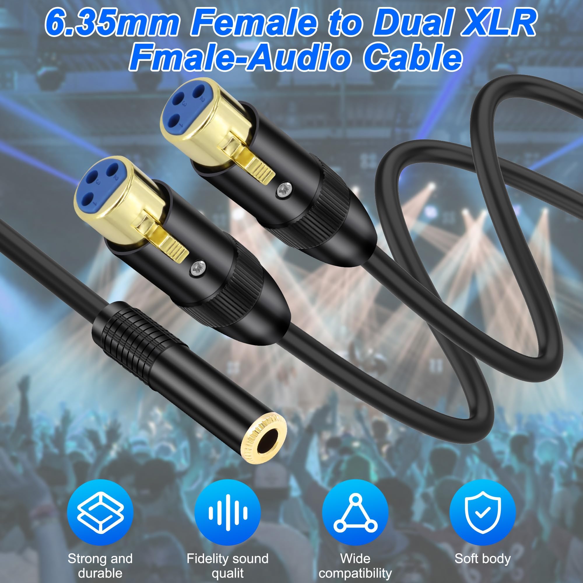 XMSJSIY 6.35mm TRS to Dual XLR Y Splitter Stereo Audio Cable 1/4" TRS Female to 2 XLR 3 Pin Female Microphone Patch Adapter Cord Replacement for Speaker Mic Guitar Mixer AMP - Image 4