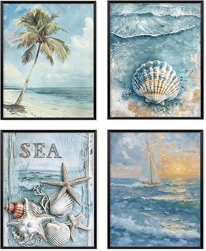 Locomiss Pósteres de arte para pared de playa costera, decoración de habitación de playa costera, decoración de habitación de playa con árbol de