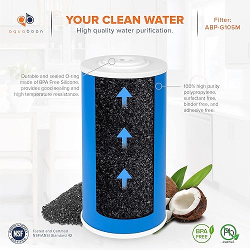 Miniatura 5 de Aquaboon Cartucho de filtro de agua de carbón activado granular de 5 micras de 10 x 4.5 pulgadas, repuesto de filtro de agua para toda la casa,
