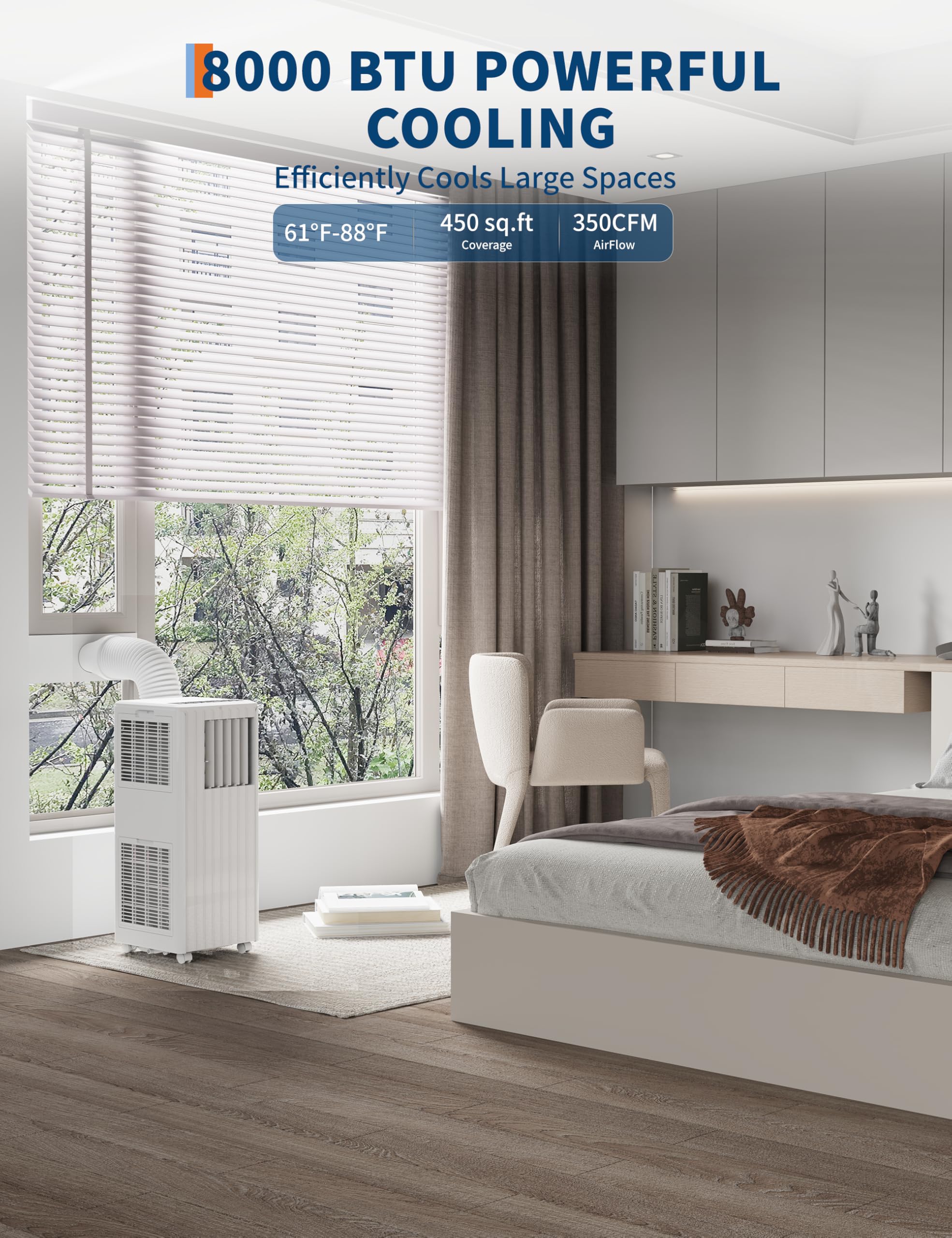 Garvee 8000 BTU Przenośny klimatyzator, kompletny zestaw okienny i pilot zdalnego sterowania w zestawie - Łatwa instalacja, chłodzi 350 metrów kwadratowych Ft Rooms, 24-godzinny timer, tryb uśpienia
