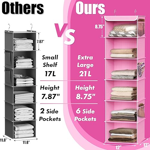 Miniatura 4 de Simple Houseware Organizador de armario colgante de 6 estantes, color rosa