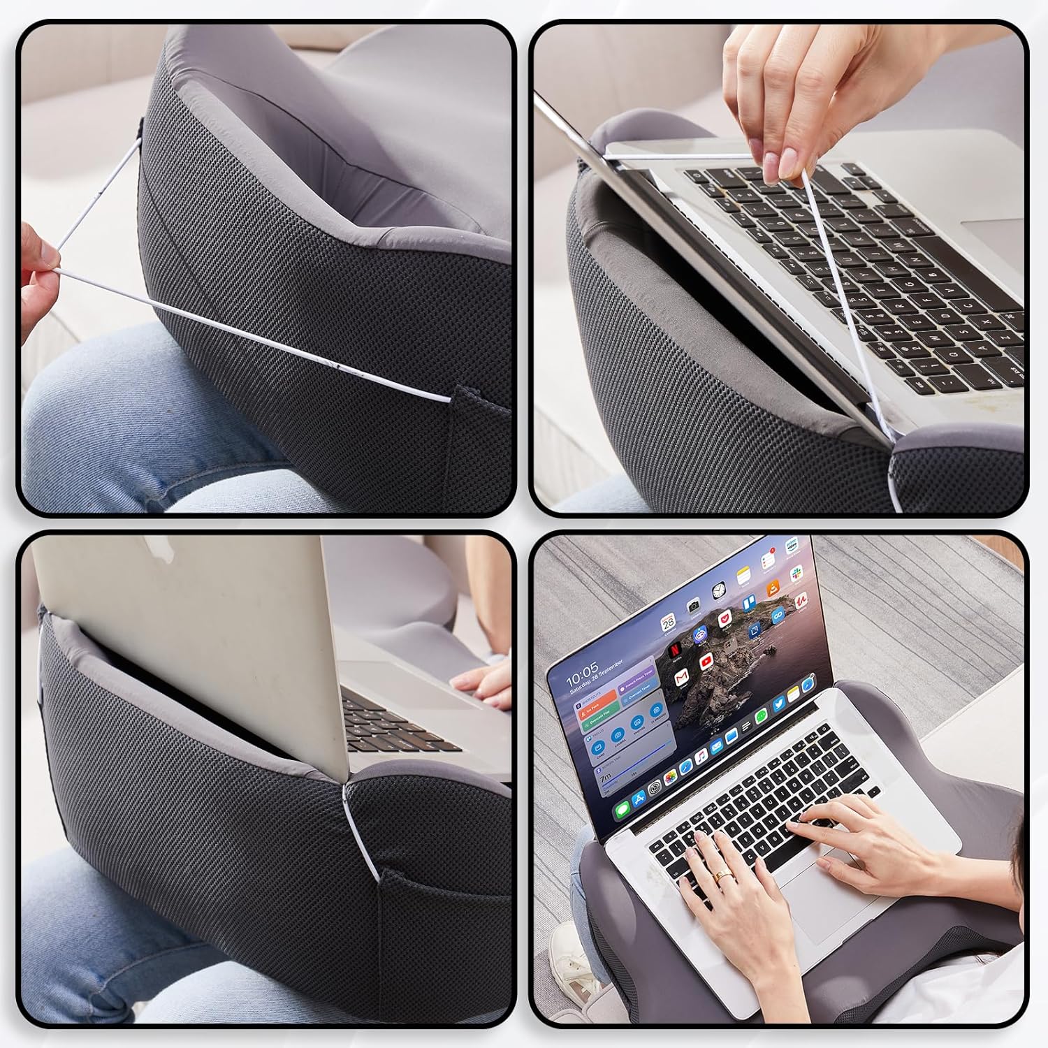 Reading Pillow, Laptop Lap Desk, Lap Desk with Cushion, Laptop Pillow for Lap, Portlands Portable Desk Pad, Gaming Pillow Work Pillow for Bed, Couch, Car(Dark Gray)