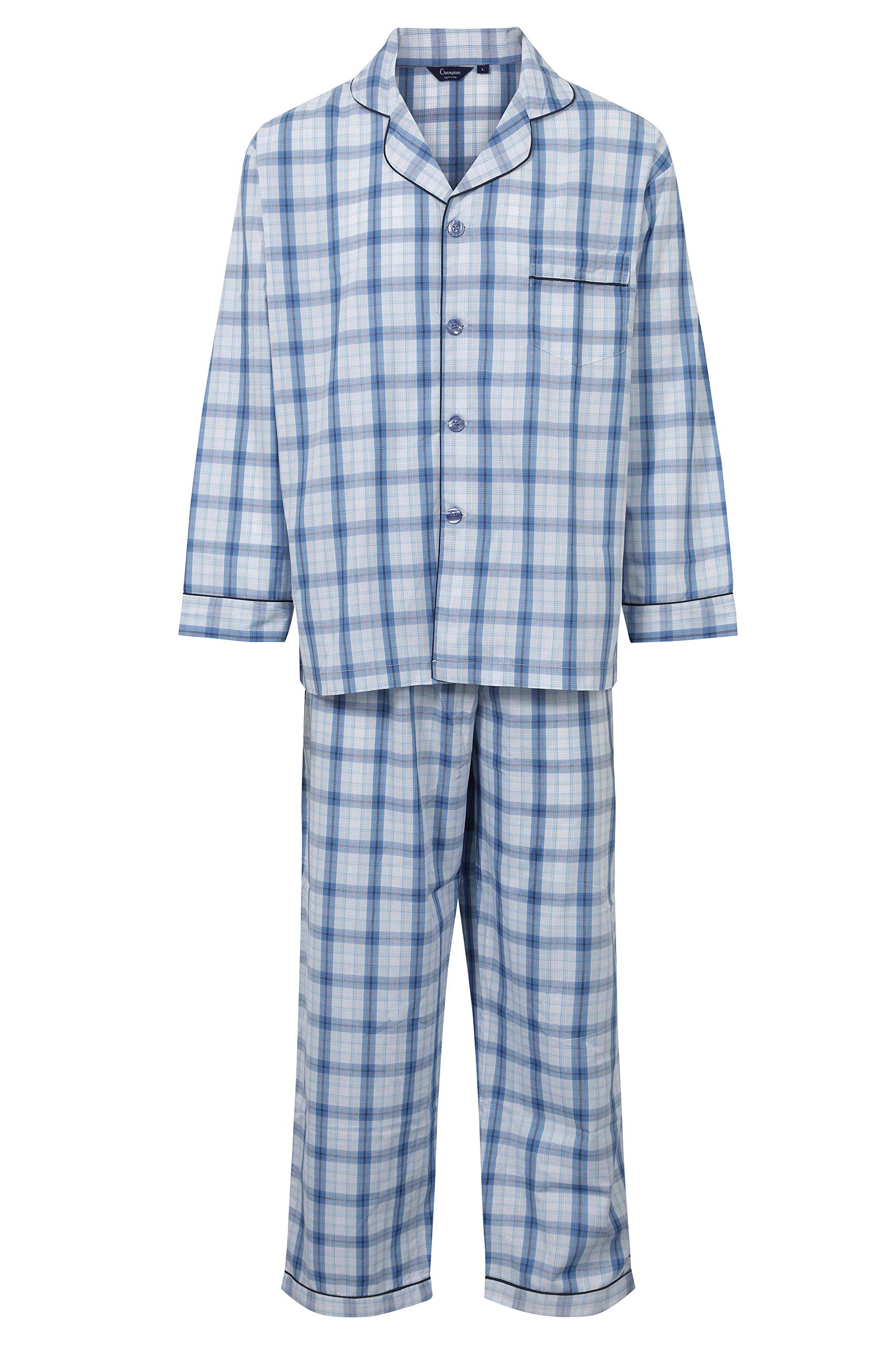 Kentex Online Men's Sky Blue Check Champion Pyjamas Marlow Long Sleeves Pjs Set Check (3Xl, )