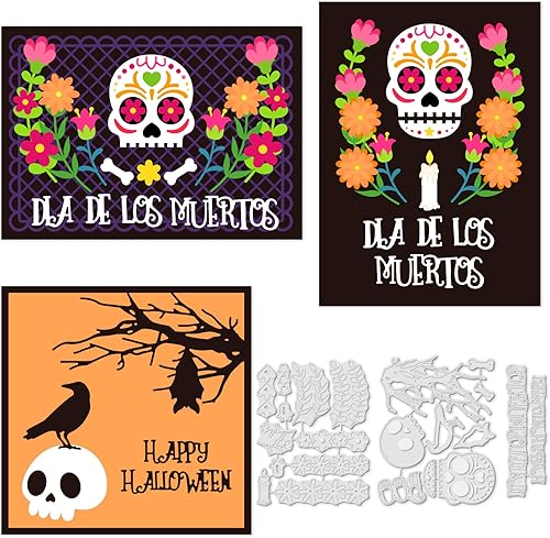 INFUNLY 3 troqueles de corte de calavera de metal para hacer tarjetas, cortadores de velas, flores, troqueladas, plantillas de relieve para