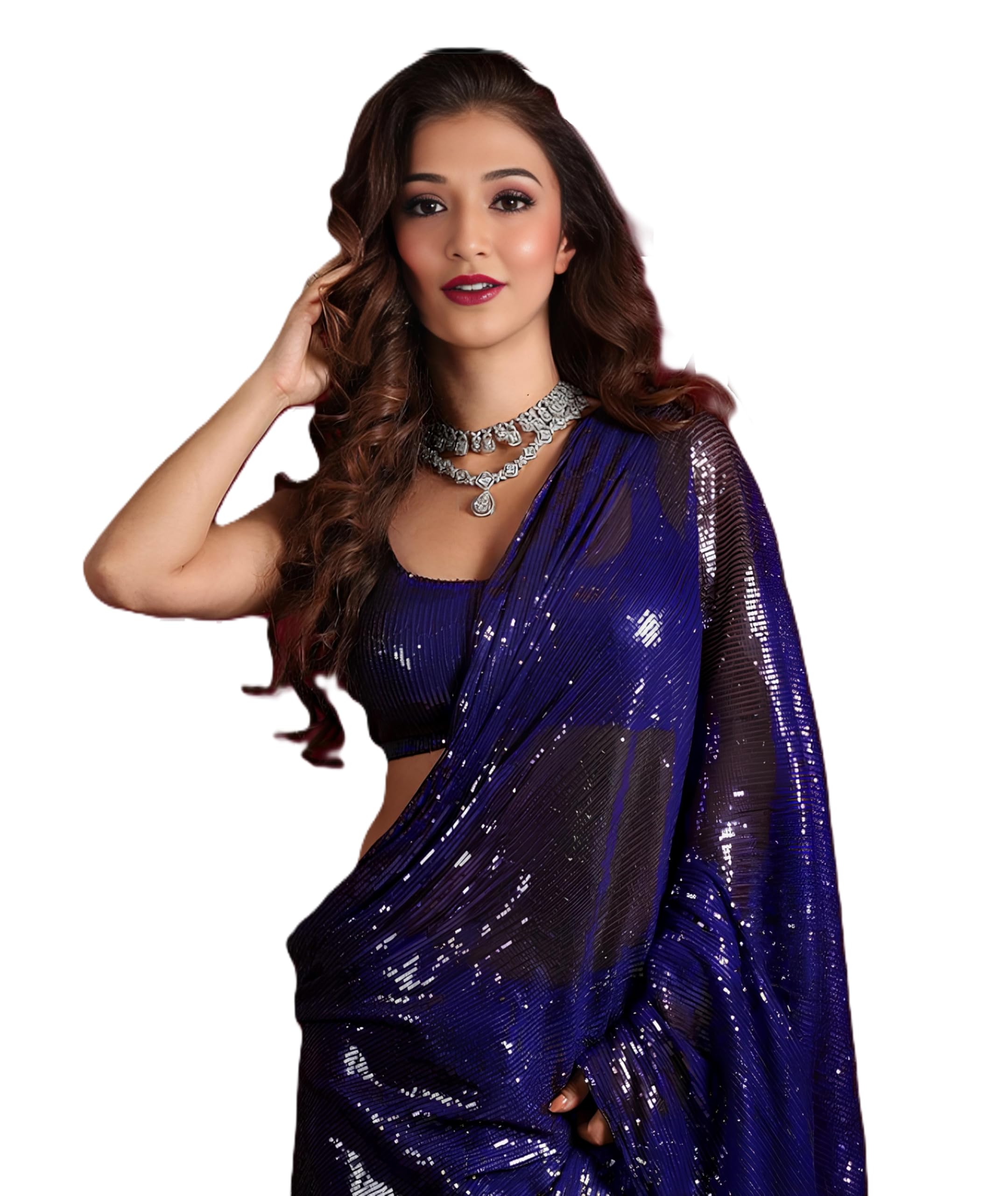 Women's Heavy Georgette Sequence Work & Unstitched Jacket Saree With Unstitched Blouse Piece-image-3