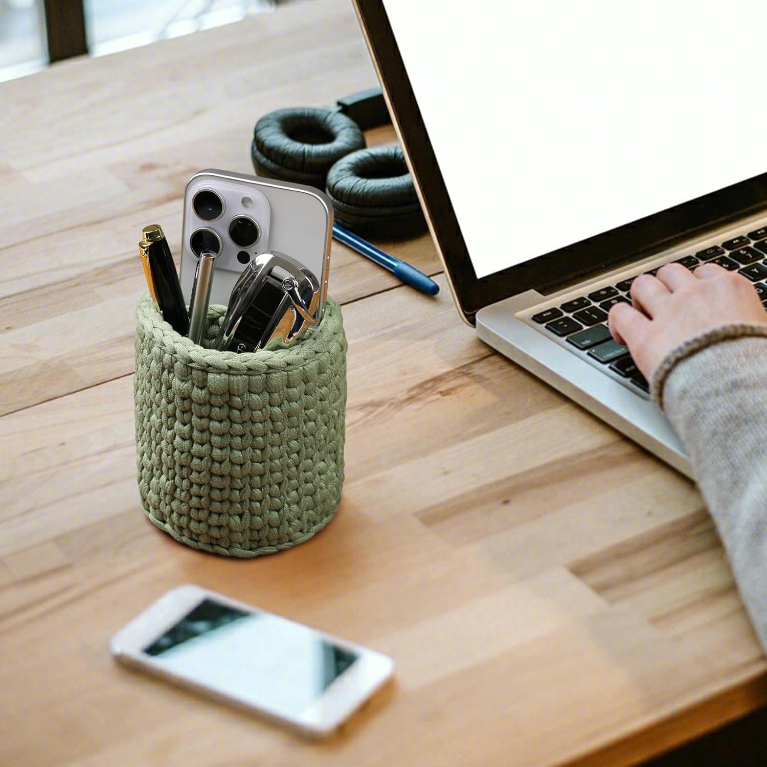 HOSROOME 2 Section Glasses Holder for Nightstand Boho Decor Eyeglass Holder Stand for Office Desk Makeup Brush Organizer - Image 3