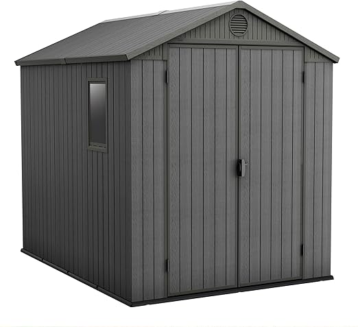 Keter Outdoor Storage Tool Shed for House, Lawn & Garden, 6x8’ Darwin, Graphite