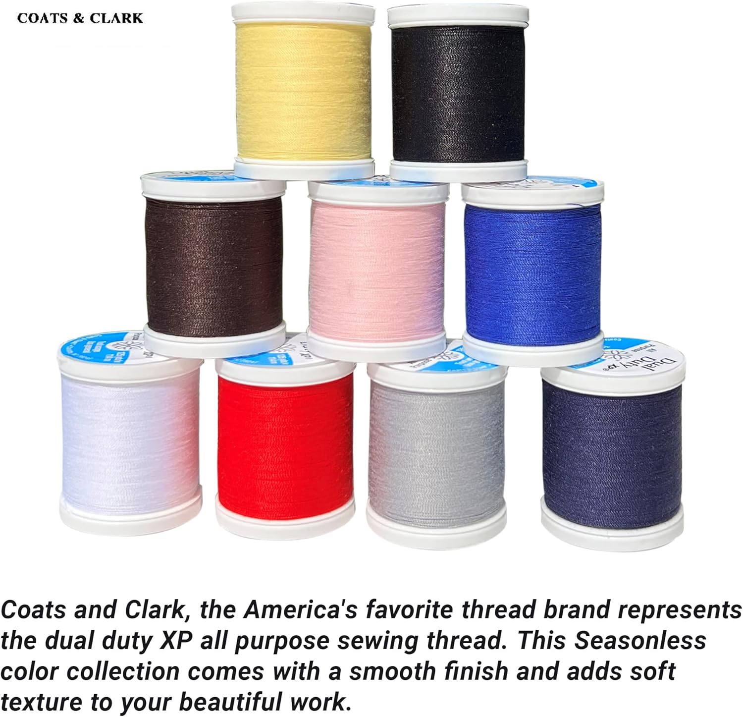 Coats &Clark All Purpose Dual Duty XP Threads, 9 bobbins,125 Yard Each Bundle with 2 Spool of Black/White 400 Yard Each.Premium Quality Corespun Polyester Thread. Hand/Sewing Machine Embroidery Set