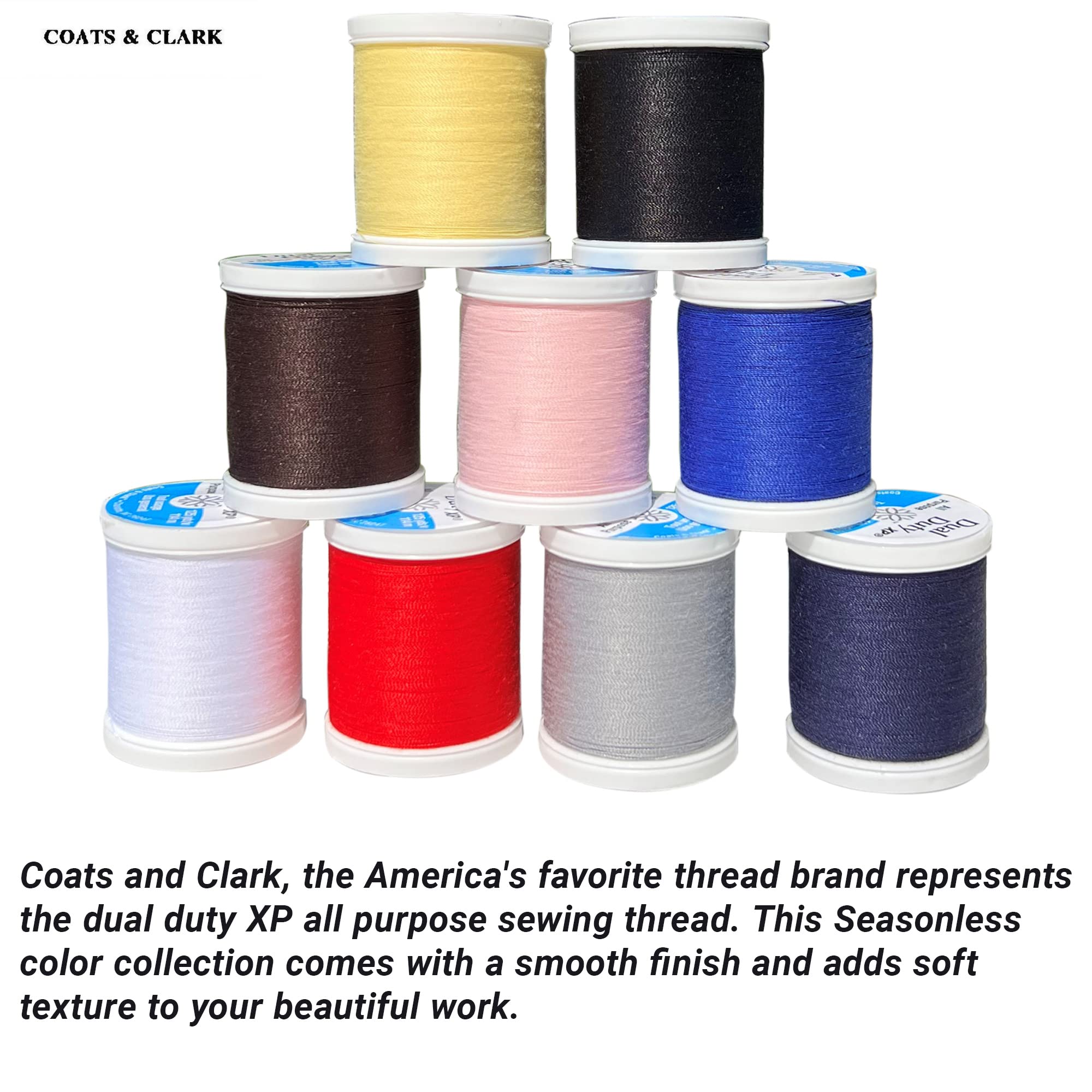 Coats &Clark All Purpose Dual Duty XP Threads, 9 bobbins,125 Yard Each Bundle with 2 Spool of Black/White 400 Yard Each.Premium Quality Corespun Polyester Thread. Hand/Sewing Machine Embroidery Set