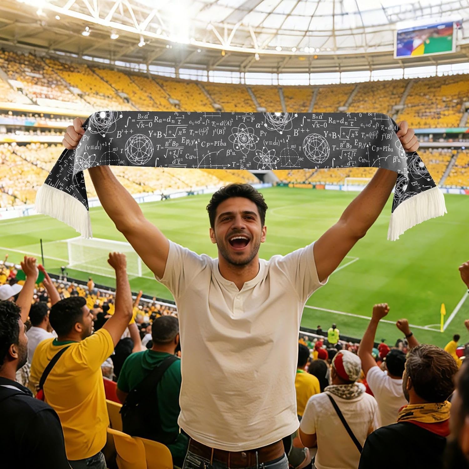 CHIFIGNO White Math Black Sports Fan Scarf, Soft Absorbent Sweat Towel Wrap for Soccer Games, Cheering Rally Accessory