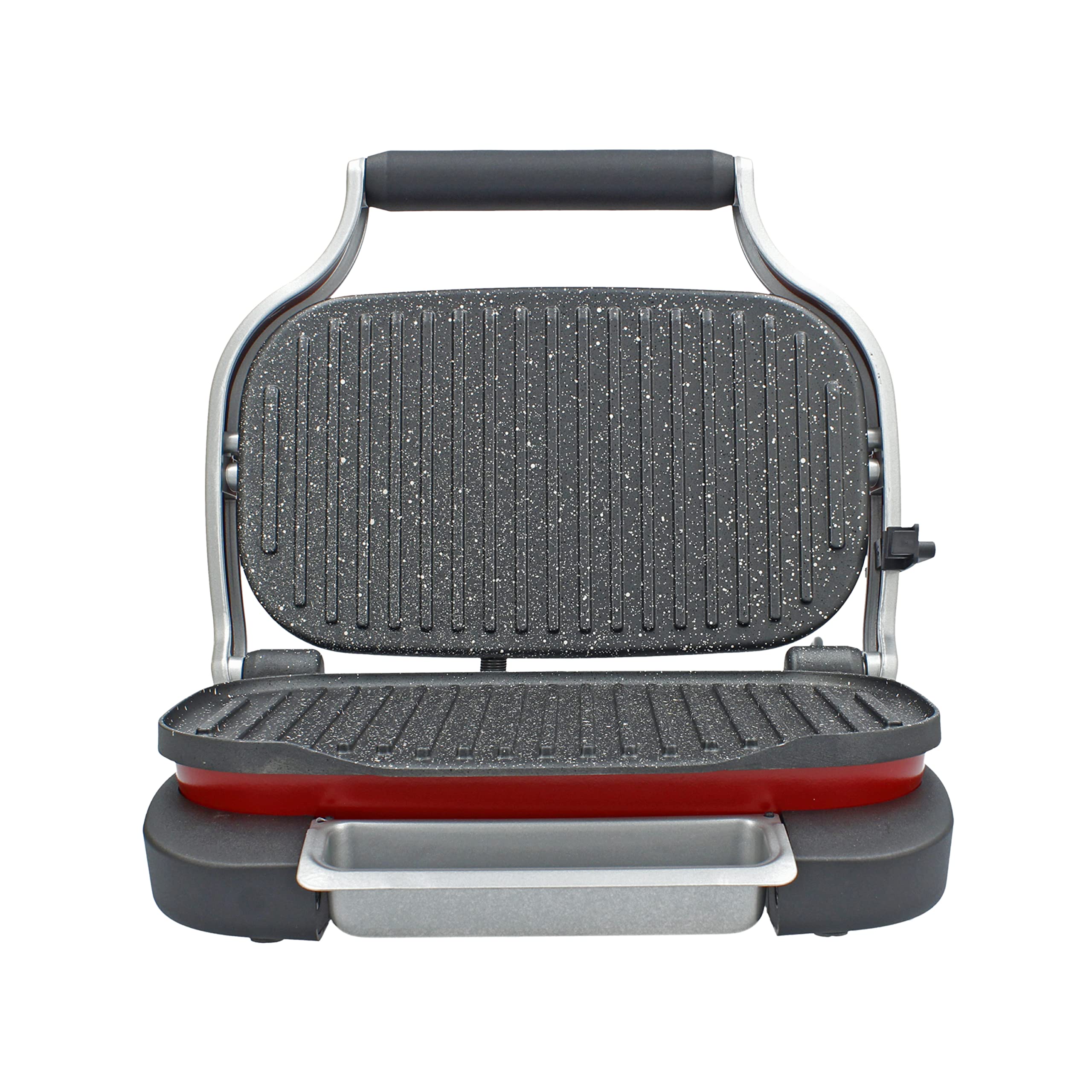 TM Electron TMPGR003RED grill eléctrico estilo retro, calentamiento rápido, revestimiento antiadherente de 5 capas, control de altura y temperatura, bandeja de residuos extraíble, 1300W