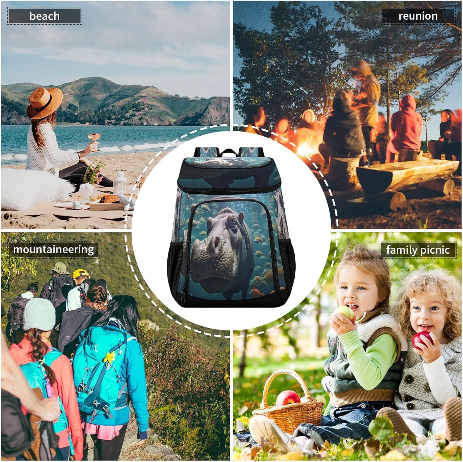 Hippo Underwater Cooler Backpack 36 Cans Leakproof Waterproof Backpack Cooler Bag Beach Accessories for Women and Men Travel Camping Fishing Backpack