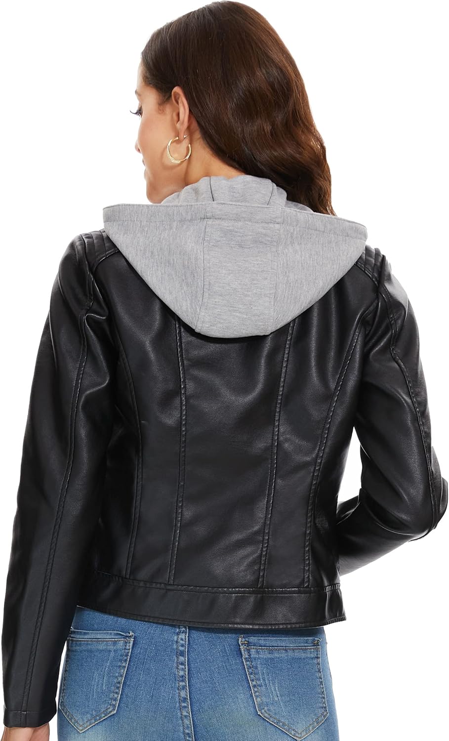 Fahsyee Zip Leather Jackets for Women Motorcycle Faux PU Moto Biker Outwear Coat - Image 5