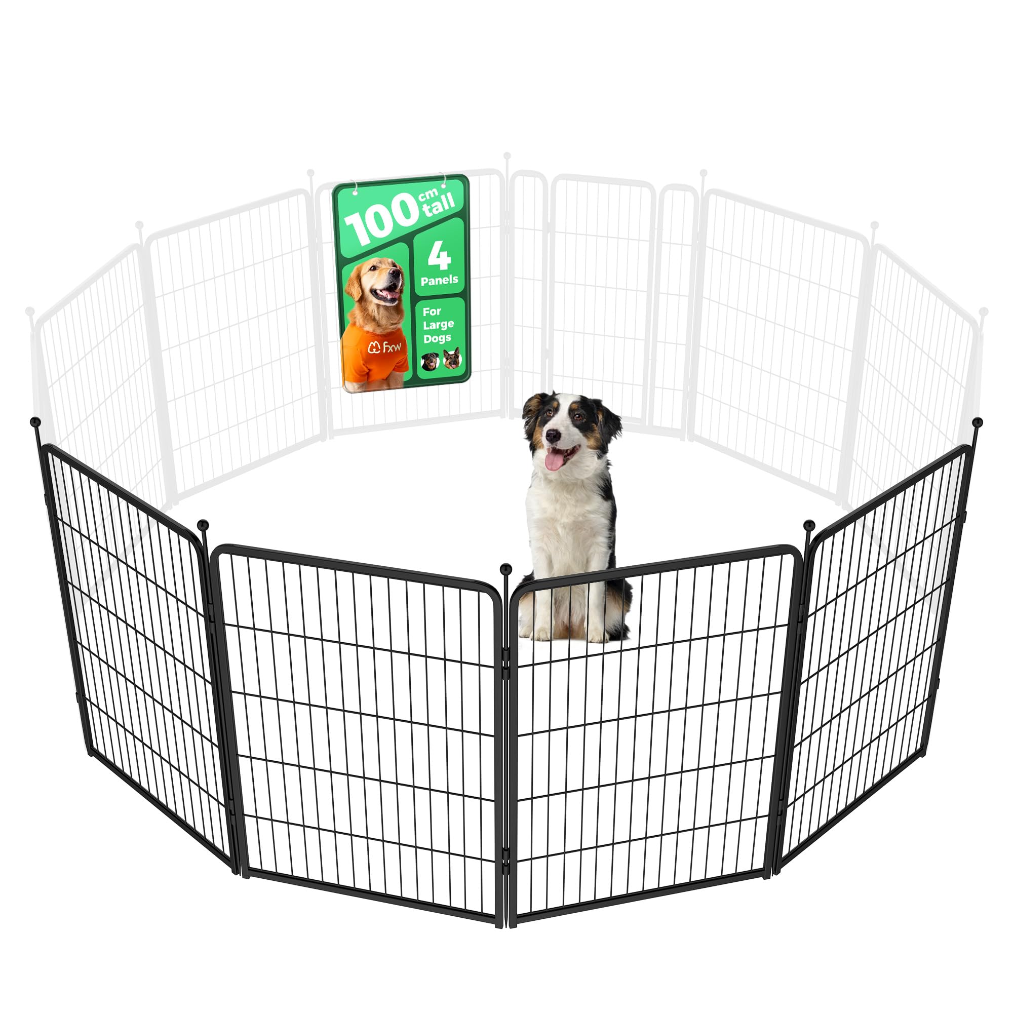 FXW Dog Playpen for Yard, RV Camping, 100cm 4 Panels for Medium and Large Dogs│Patented