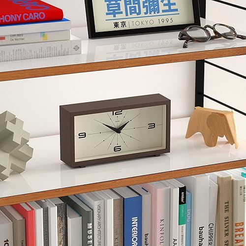 Miniatura 5 de JONES CLOCKS Reloj de escritorio 'Odeon' Diseño rectangular moderno en marrón, aspecto retro elegante para estante, mesa, mantel o mesita de noche