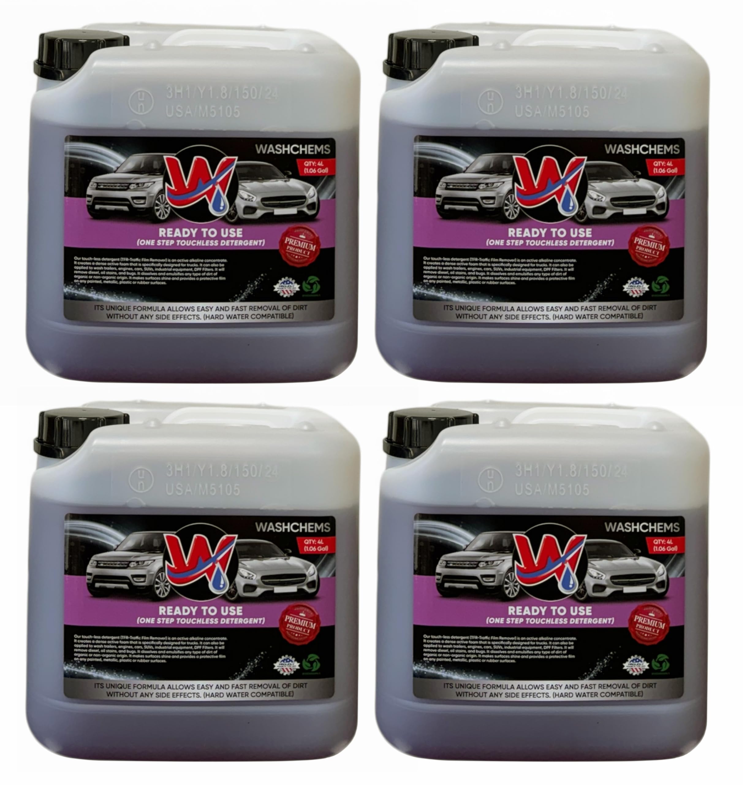 Foam Cannon Ready to Use - Touchless Car Wash Shampoo (1 Gallon, 128 oz) – No Mixing Ratio Required - Commercial Grade Auto Cleaner – Great for Cars, Trucks, Motorcycles, Mopeds, ATVs - Wash Chems (4)
