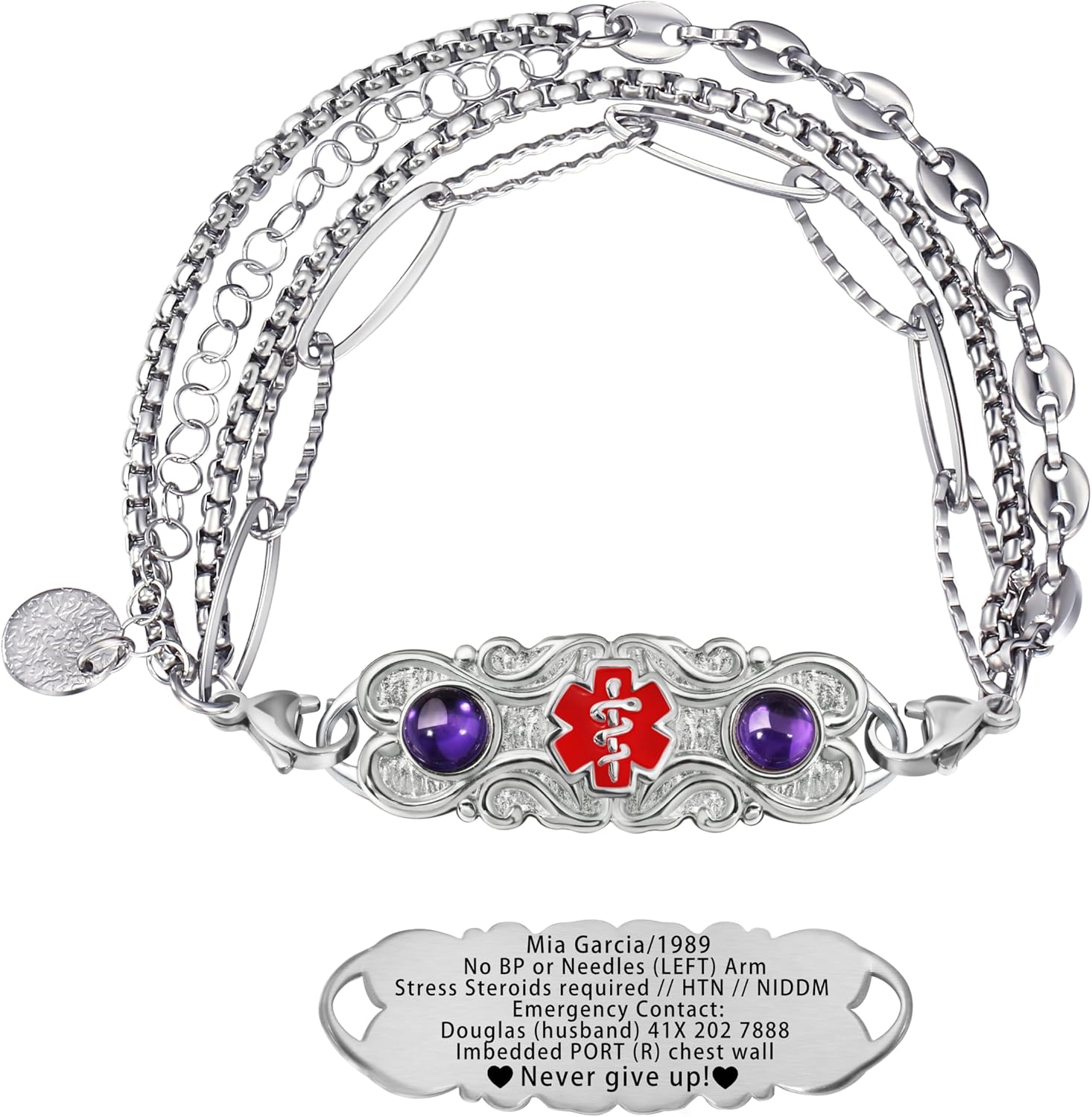 Custom Elegant Medical Alert Bracelets for Women with Free Engraving,Personalized Emergency Identification Blood Thinner Diabetes Epilepsy ID Bracelet Life Alert Jewelry