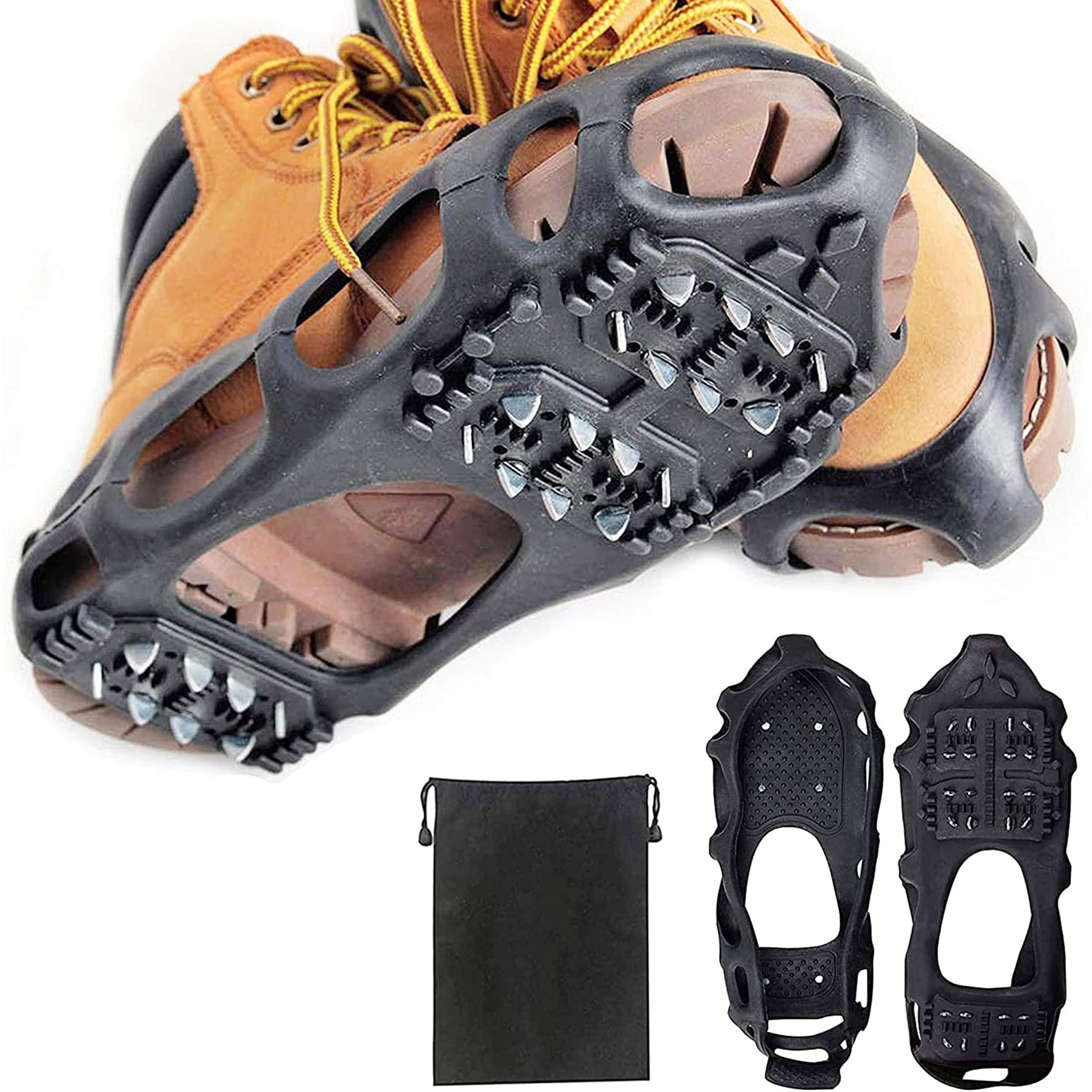 Ice Cleats Snow Traction Cleats Crampon for Walking on Snow and Ice, 24 Studs Non-Slip Overshoe Rubber Anti Slip Crampons Slip-on Stretch Footwear for Hiking Jogging Climbing