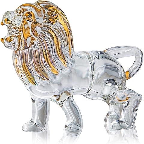 YU FENG 5.5inch Crystal Lion Figurine Collectible,Blown Painted Glass Art Wildlife Animal Sculpture Ornament Handmade Crystal Paperweight Decor, Clear