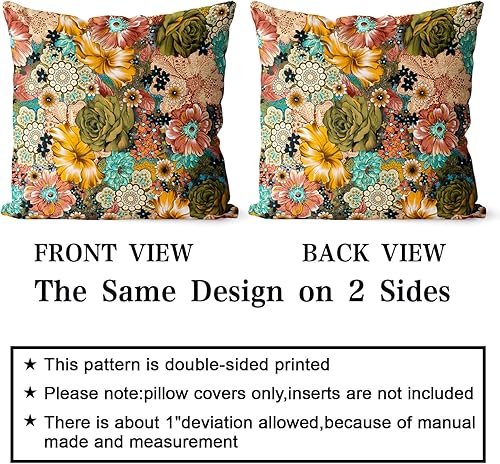 Miniatura 2 de Juego de 2 fundas de almohada florales bohemias de 20 x 20 pulgadas, fundas de cojín bohemias con estampado de flores vintage de terciopelo de doble