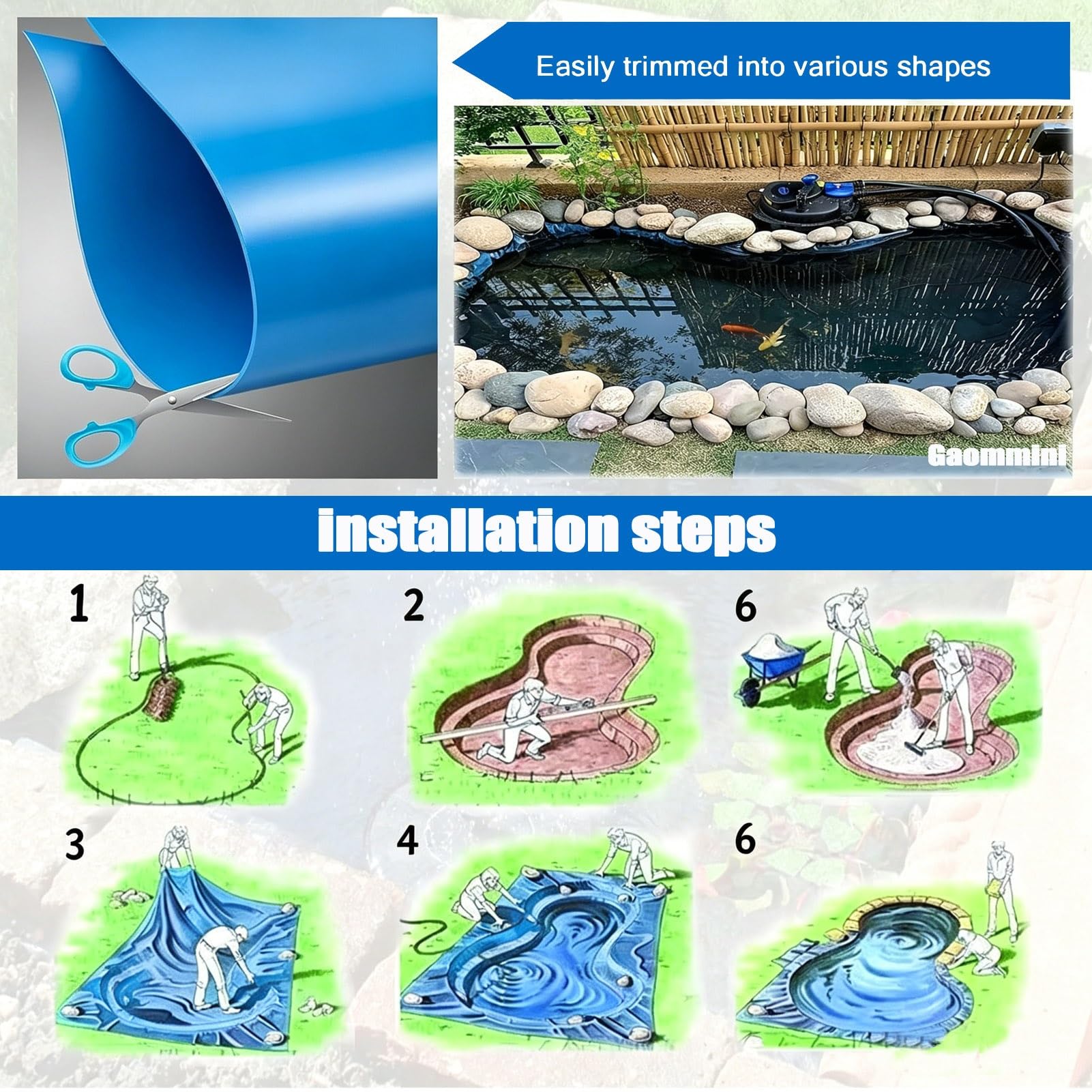 4x5m 5x6m 6x8m Blaue Unterlage Flexible Teichfolie für Wasser Gartenteich im Freien Plane Teichunterlage | Fischbecken-Dichtungsfolie, Membran, Polyethylen-Kunststofffolie(7x10m)