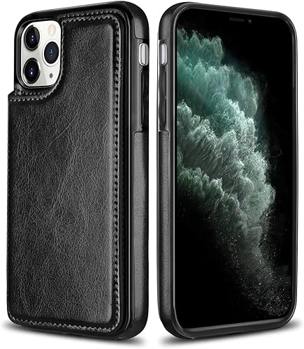 Miniatura 7 de HianDier Funda tipo cartera para iPhone 11 Pro Max, funda protectora delgada con ranura para tarjeta de crédito, tapa de piel sintética suave,