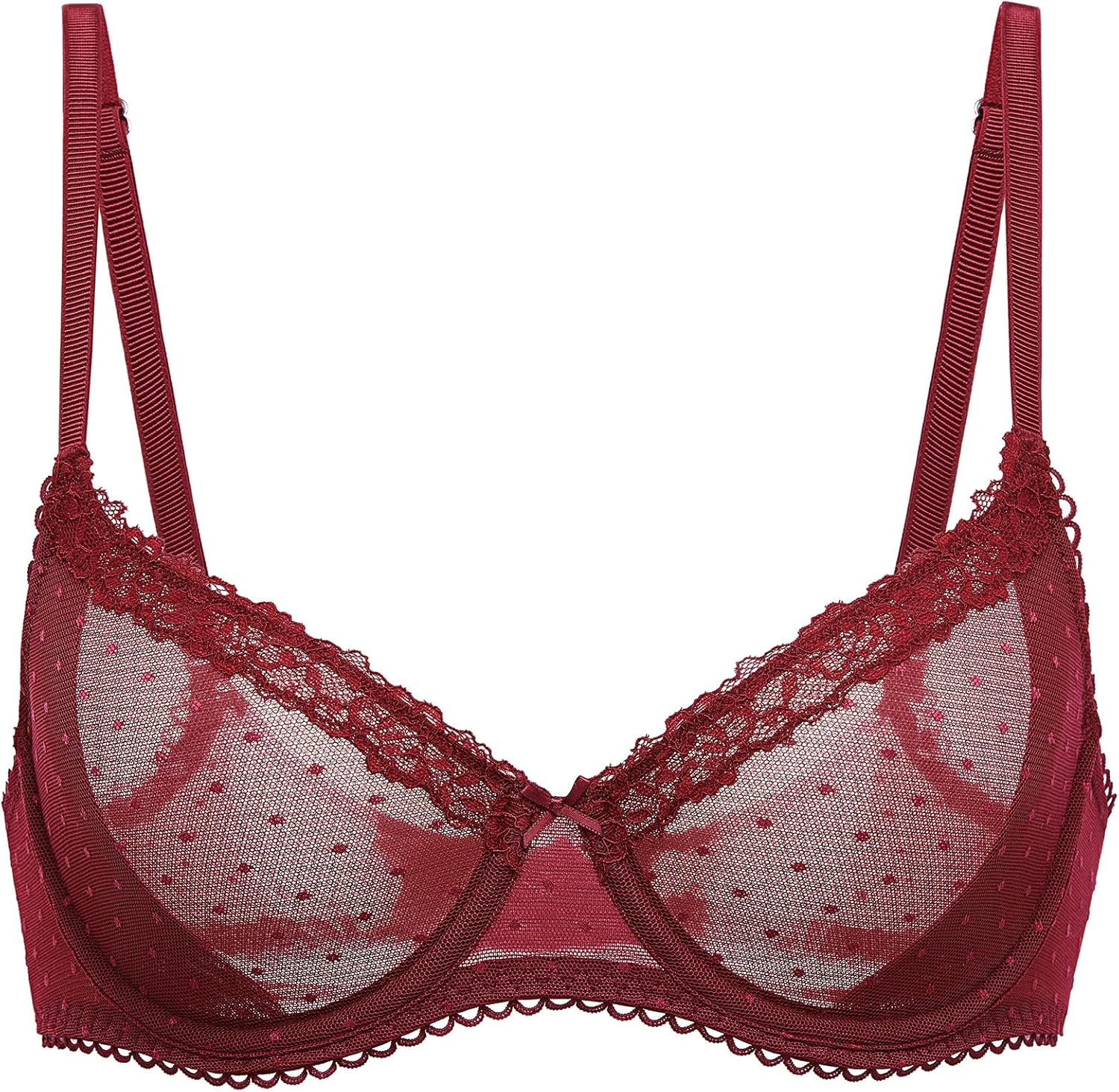 DOBREVA Women's Balconette Lace Bra See Through Demi Sheer Mesh Plus Size Underwire - Image 7