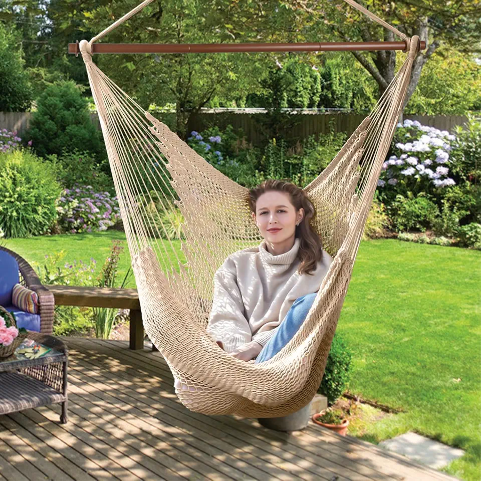 Hamacs design & mobilier jardin tendance 2026 : 50 idées Pinterest Bathonly Siège Suspendu Chaise Un Caraïbe avec Barre en Métal Amovible, Grande Hamac Chais