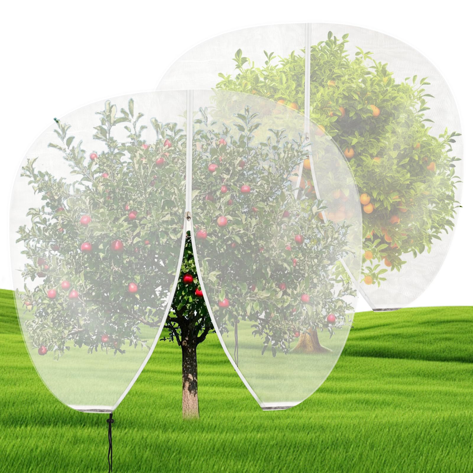 2 Packs 7.5 X 8.2 FT Large Fruit Tree Netting,Garden Netting Cover with Zipper and Drawstring,Insect Bird Barrier Netting to Protect Fruit Tree,Bushes,Flowers