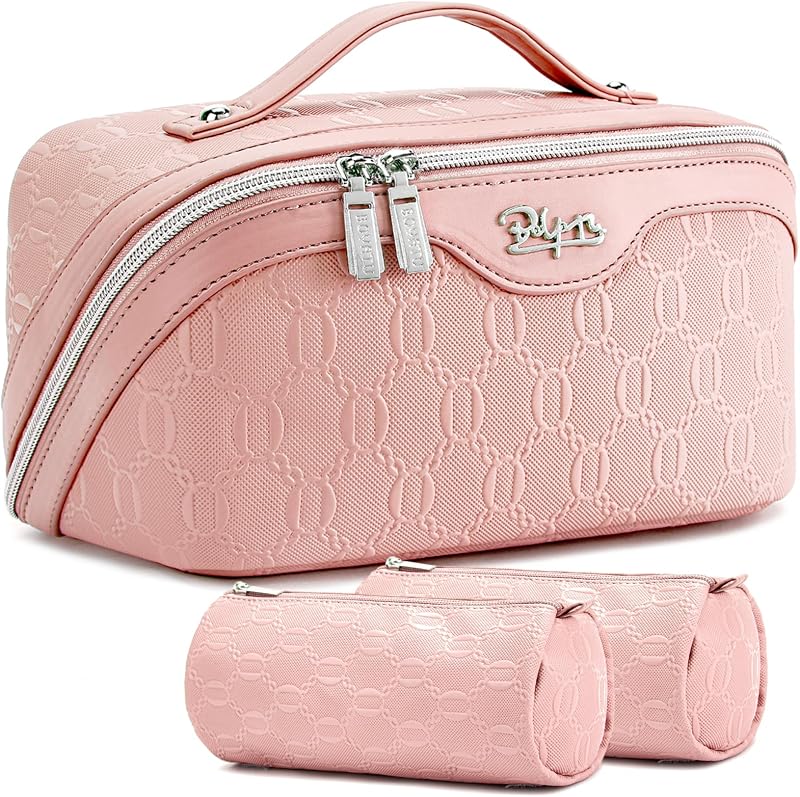Necessaire de maquiagem BOYATU com 3 peças, estojos removíveis e fechamento com zíper, G-3-Pink