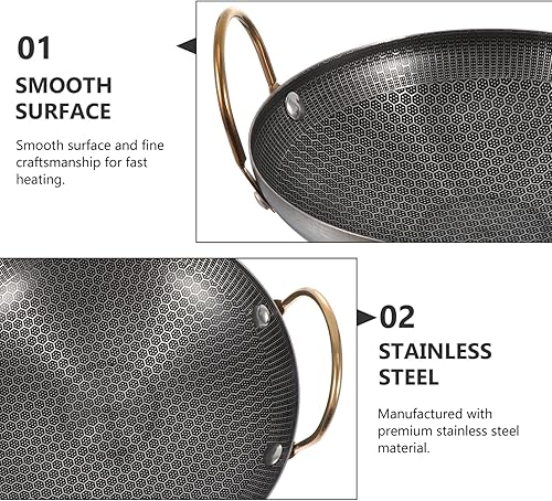 Miniatura 6 de Hemoton Sartén esmaltada de acero inoxidable, wok, fideos coreanos, sartén para paella, sartén de cocina, sartenes para saltar, panal, mini olla