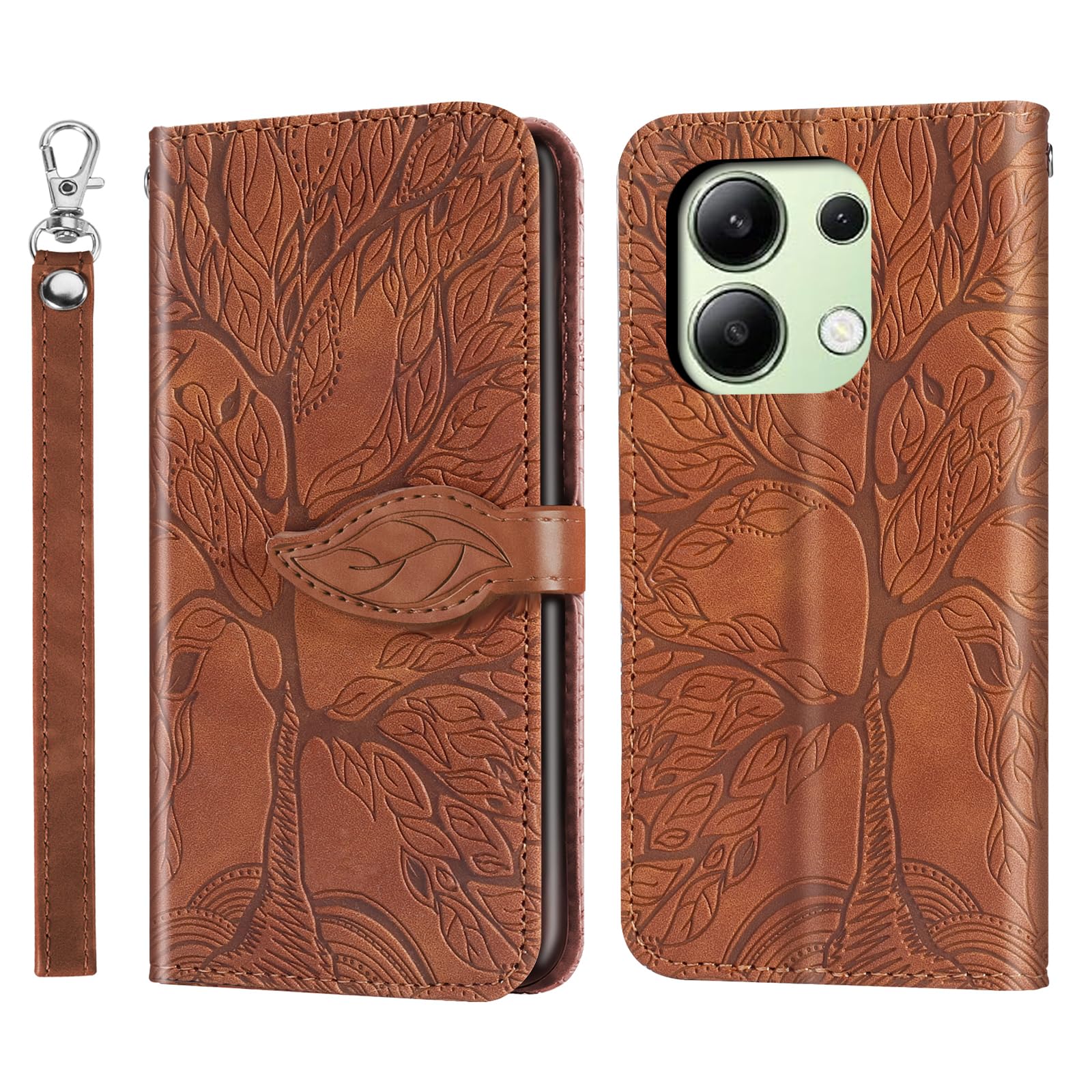 Handyhülle Für Xiaomi Redmi Note 12 4G – PU Leder Klapphülle Mit Baumprägung & Kartentaschen
