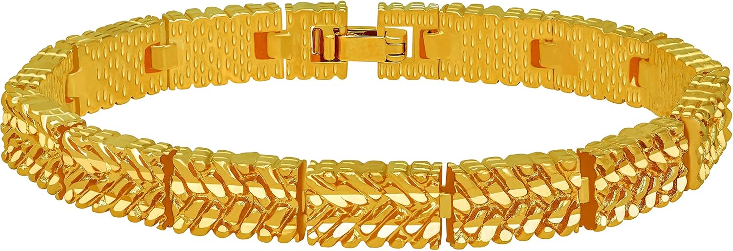 LIFETIME JEWELRY 8mm Diamond Cut Nugget Bracelet for Women and Men 24k Gold Plated