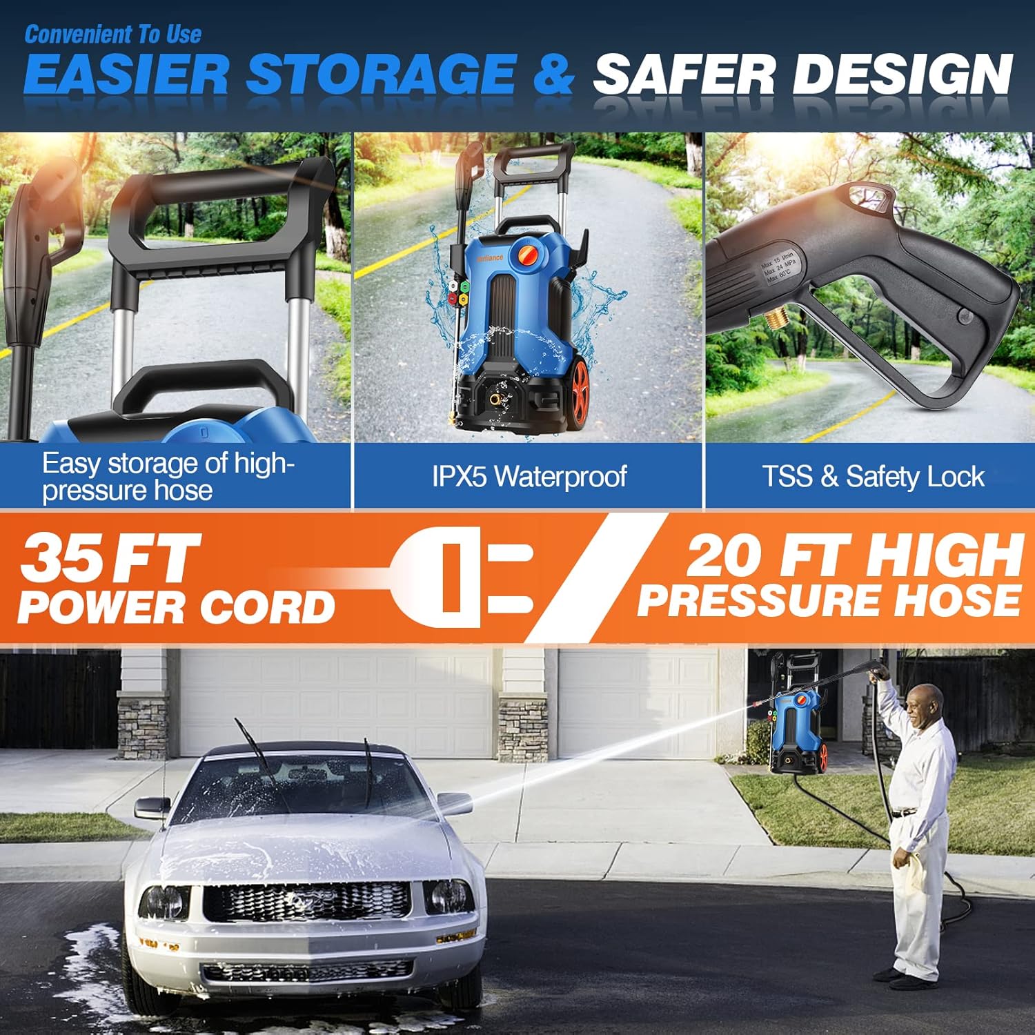 Exclusive Discount 🔥 mrliance Electric Pressure Washer, 3800PSI 2.8GPM Power Washer, 1800W High Pressure Washer Cleaner with Spray Gun 4 nozzles Ideal for Cars Fences Patios Garden Cleaning, Blue