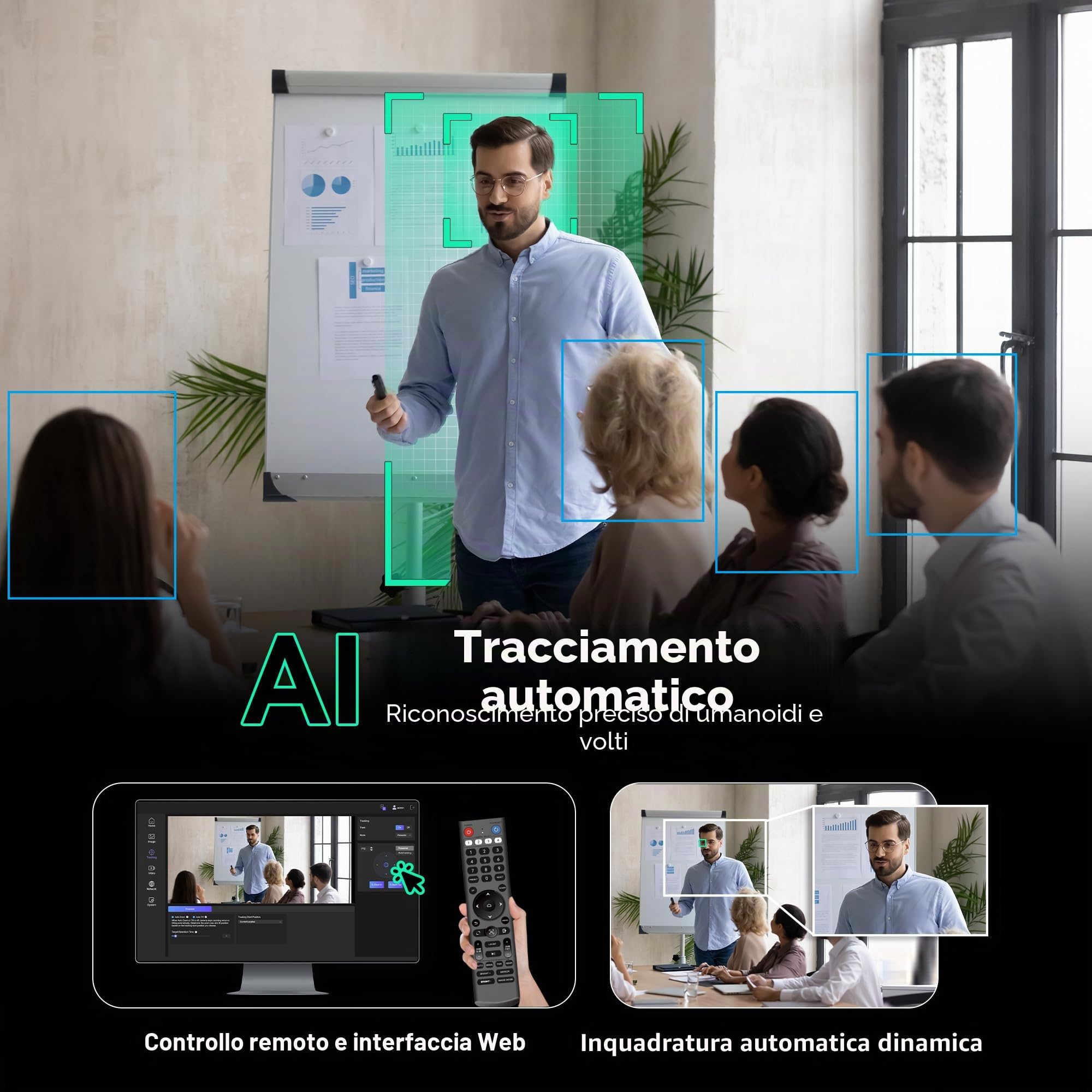 Tenveo Telecamera PTZ 4K NDI, Tracciamento IA Automatico, Zoom Ottico 20X, Uscite 3G-SDI LAN HDMI USB3.0 LAN PoE Streaming IP Live per Eventi di Culto Conferenze Video YouTube OBS vMix Zoom Teams