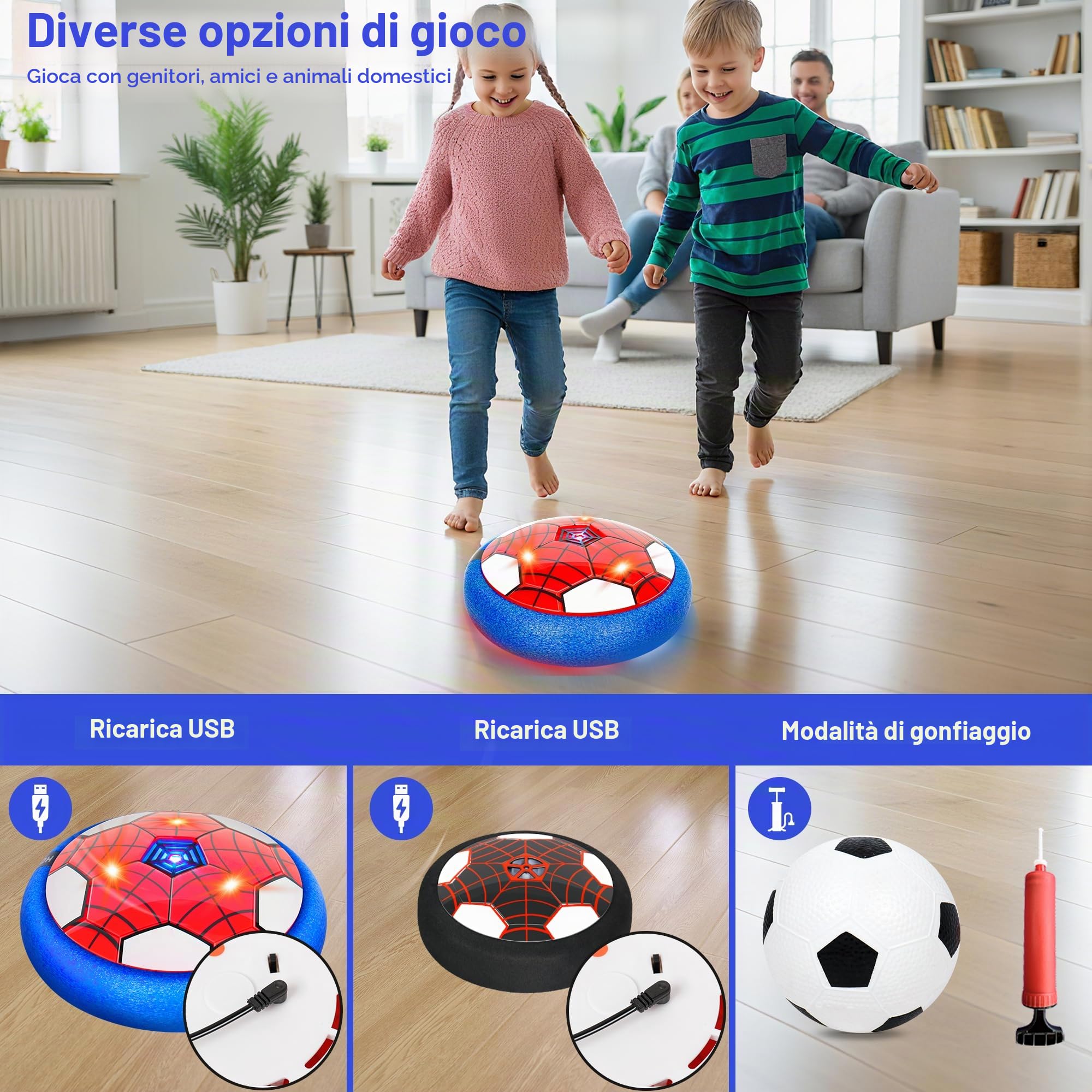 Pallone Calcio Fluttuante, 3in1 Hover Calcio Hockey | Giocattoli Palle per Bambini Set, Ricaricabile Air Hover Calcio Bambini per Bambini 3-12 Anni Natale Regalo