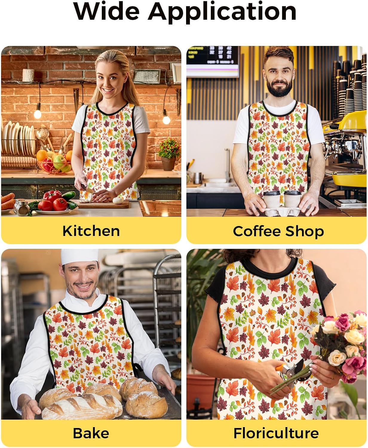 Yellow Browm Cobbler Aprons with 2 Pockets for Women Men, Vintage Sunflower Watercolor Newspaper