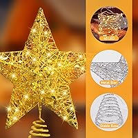 Vista 3 de Raxurt Adorno para la Copa del Árbol de Navidad, Estrella Iluminada para Copa de Árbol USB de 40 LED 11 Pulgadas con Control Remoto