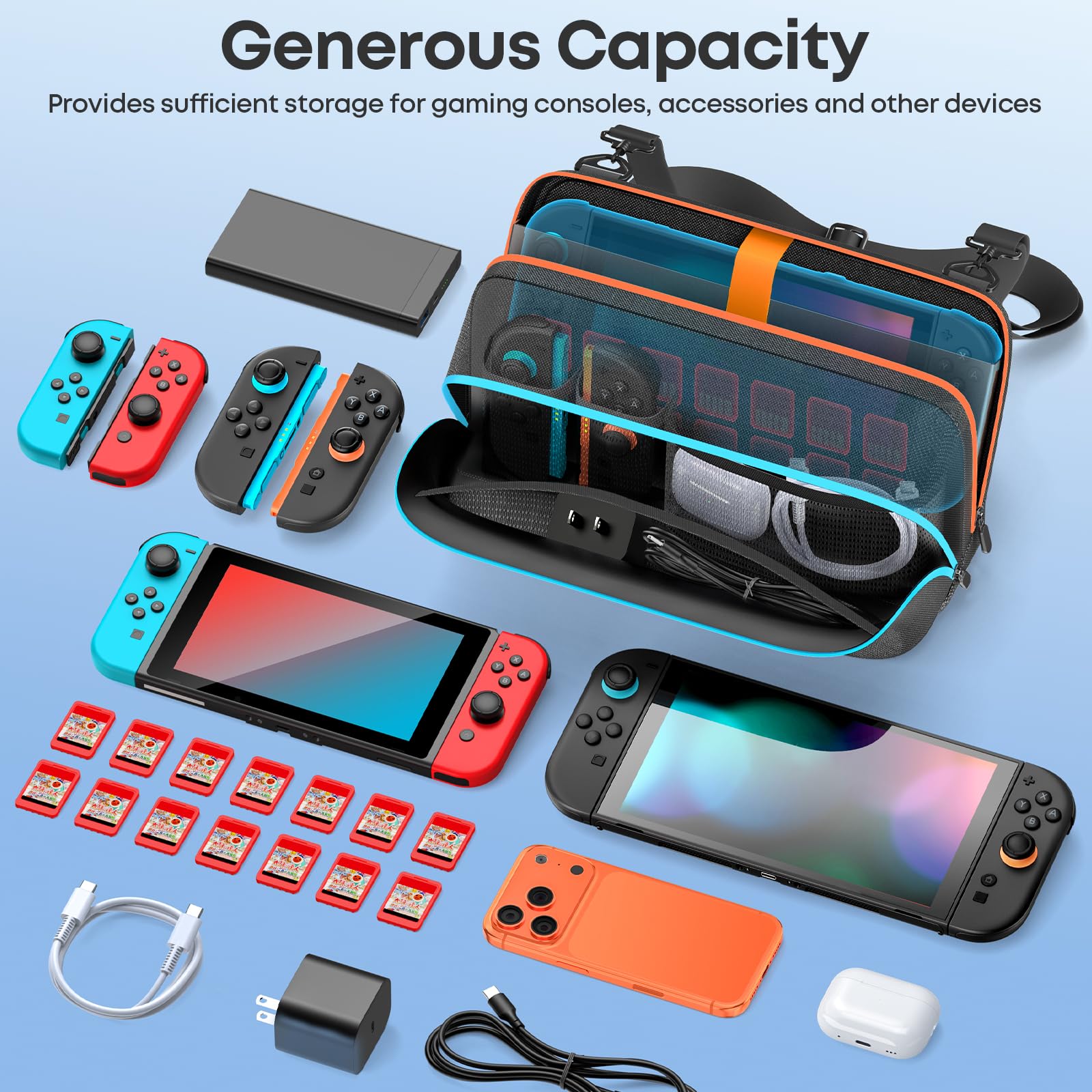 Borsa a Tracolla per Switch 2/OLED/Originali con Tracolla Regolabile, Custodia Switch 2 per Console & Controller Joy-Con 1/2 & Accessori di Gioco, Borsa da Viaggio Switch 2 per Accessori Switch