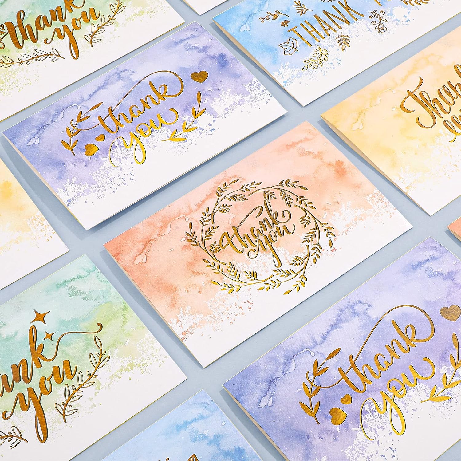24 Pack Watercolor Thank You Cards with 24 Envelopes 24 Stickers 6 Designs Gold Letter Greeting Note Cards Thank You Notes Round Envelope Seal Stickers for Wedding Graduation(Lovely Style) - Image 3