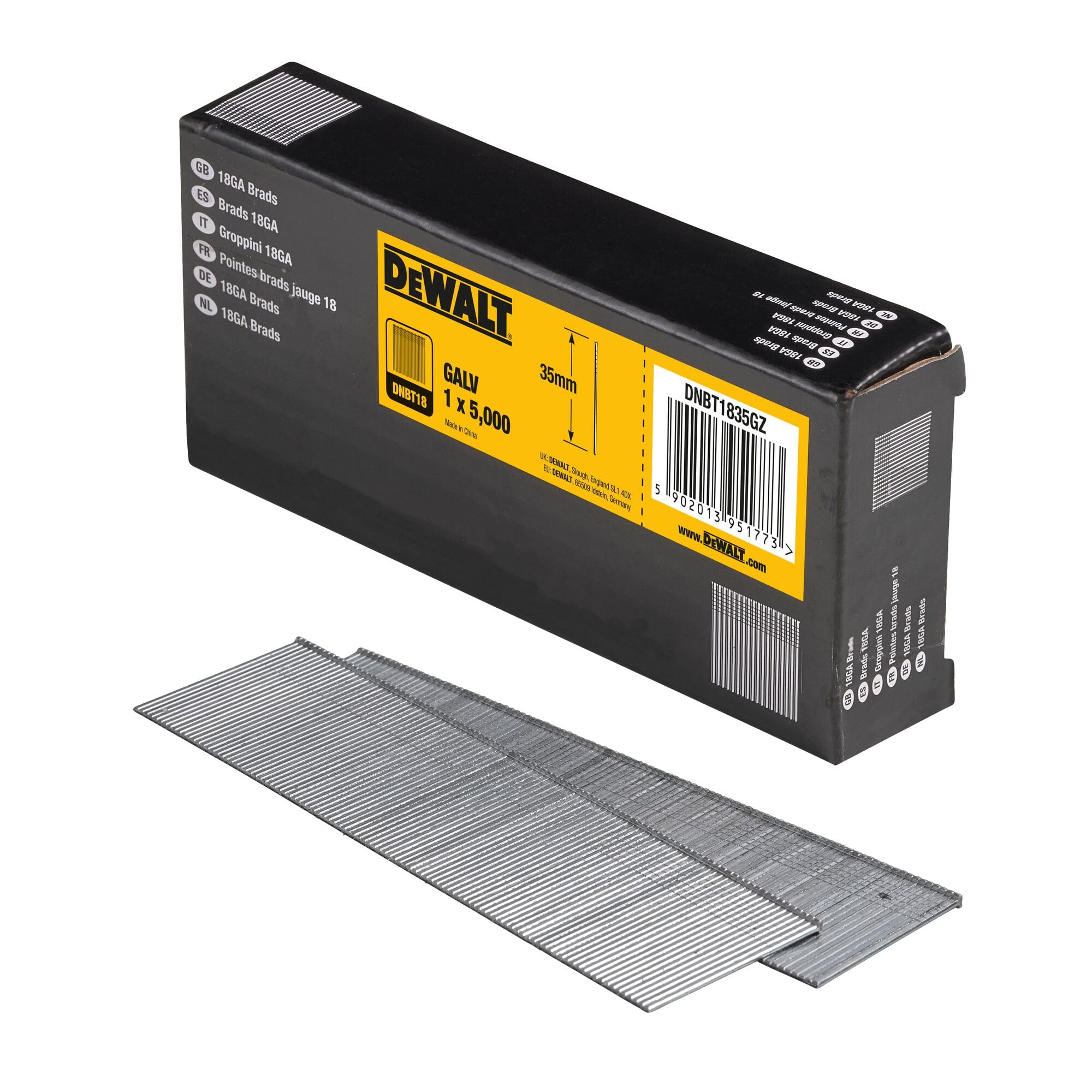 Dewalt Schwarz/Gelb Dnbt1835gz Dnbt1835gz-Puntas Brad 1,25Mm X 35Mm 18Ga Galv