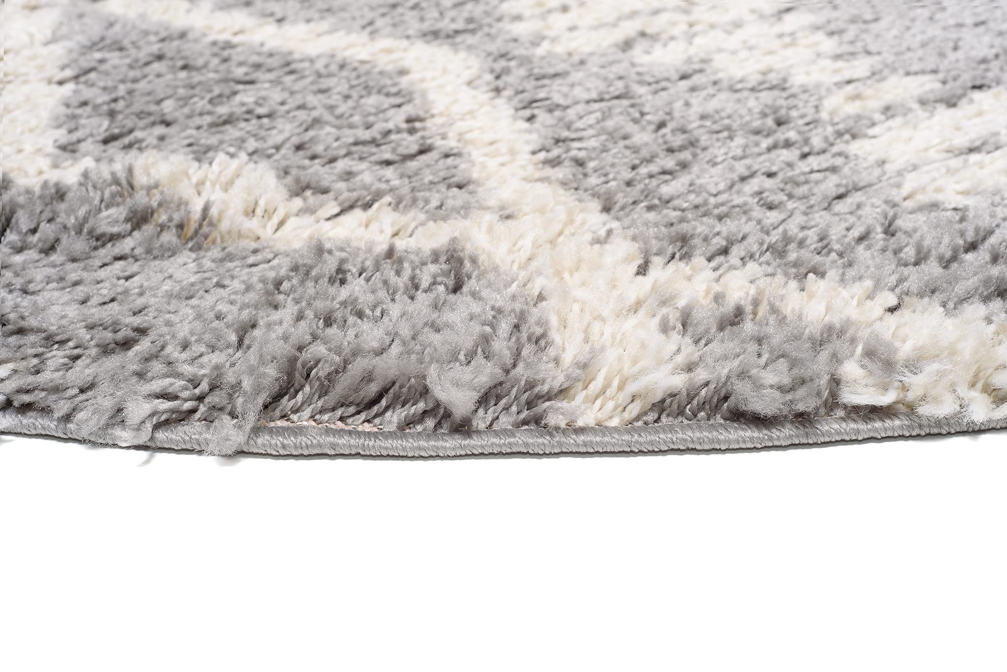 TAPISO Boho Rond Tapis Shaggy Poil Long Design Moderne Gris Crème Motif Aztèque Ethnique Losanges Tapis Salon Chambre Ado Enfant Oeko-TEX Résistant Moelleux 160 x 160 cm