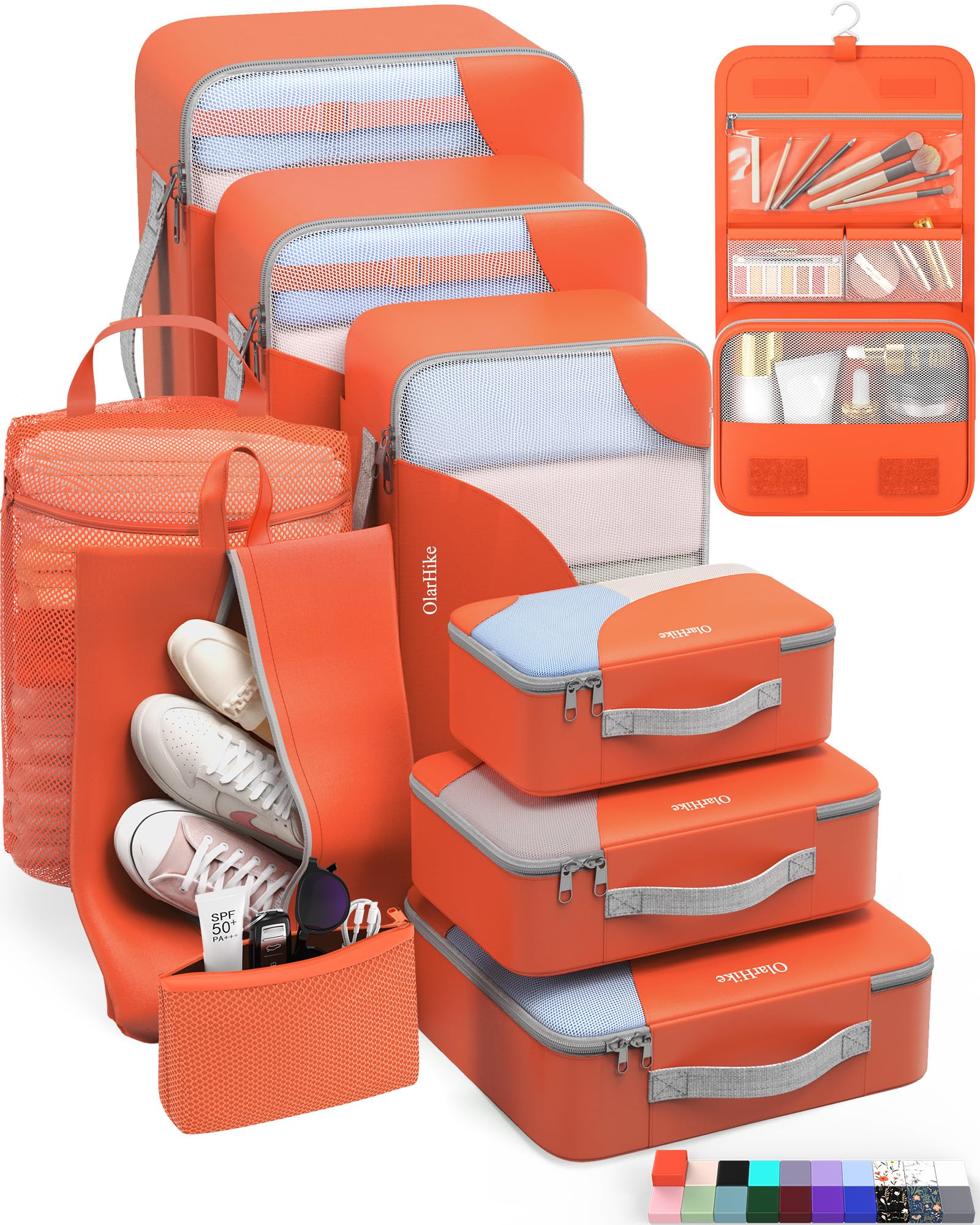 OlarHike 10 Set Packing Cubes for Travel,Gifts for Women Mom,Anti-Tearing Suitcase Organizer,with Over 1000 pcs Mesh Holes,Vacation Essentials &amp; Accessories for Cruise Ship