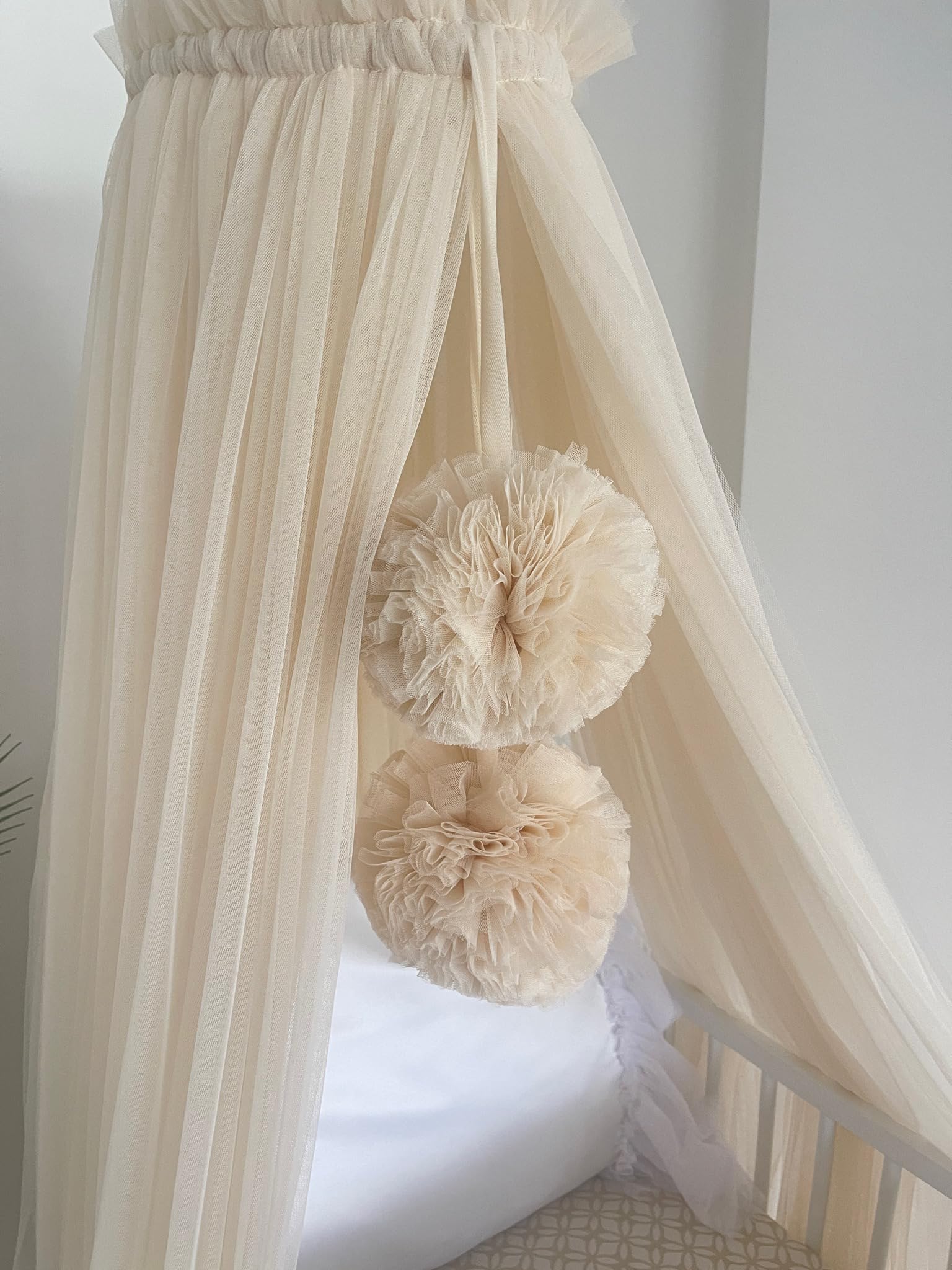 Baby Fancyroom Dosel para cama de bebé, mosquitera, cama auxiliar, decoración de habitación de bebé, dosel para habitación infantil, de tul premium (beige claro)