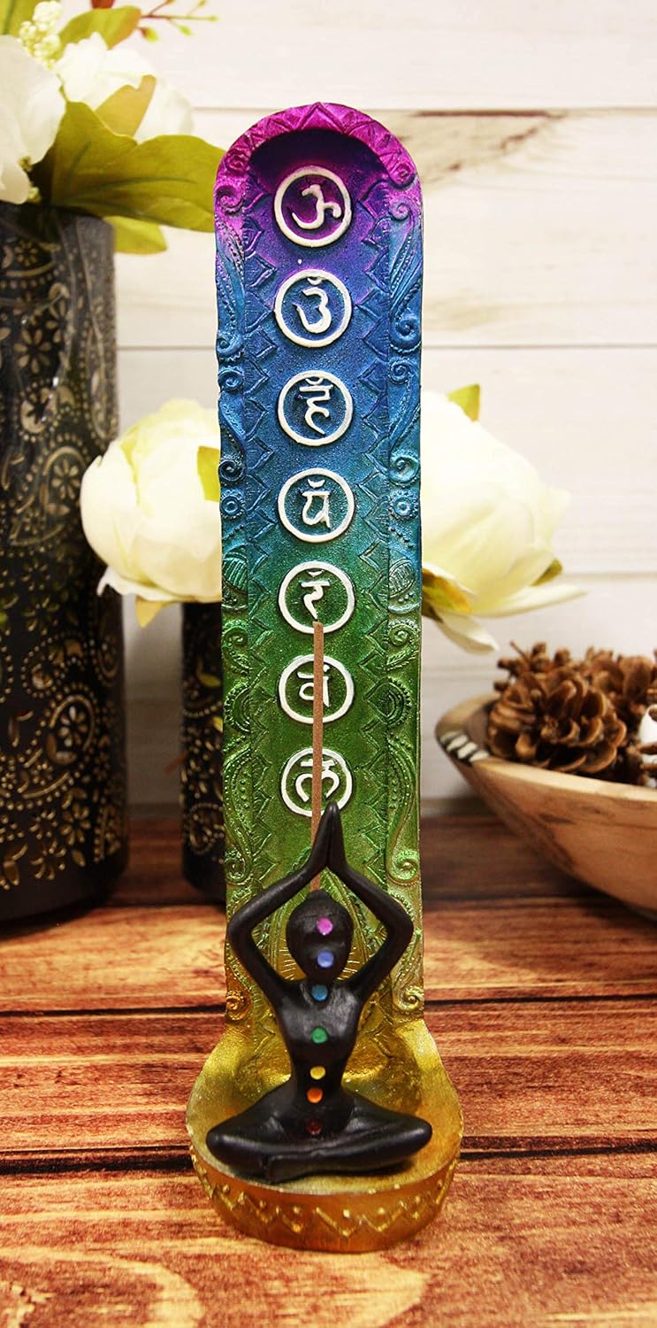 Ebros Gift Colorful Rainbow Wiccan Spiral Goddess Divine Feminine Incense Stick Burner Figurine with 7 Chakra Zone Colors Yoga Pose Metaphysical Natural Shaman Decorative Accent (Upright Pose)